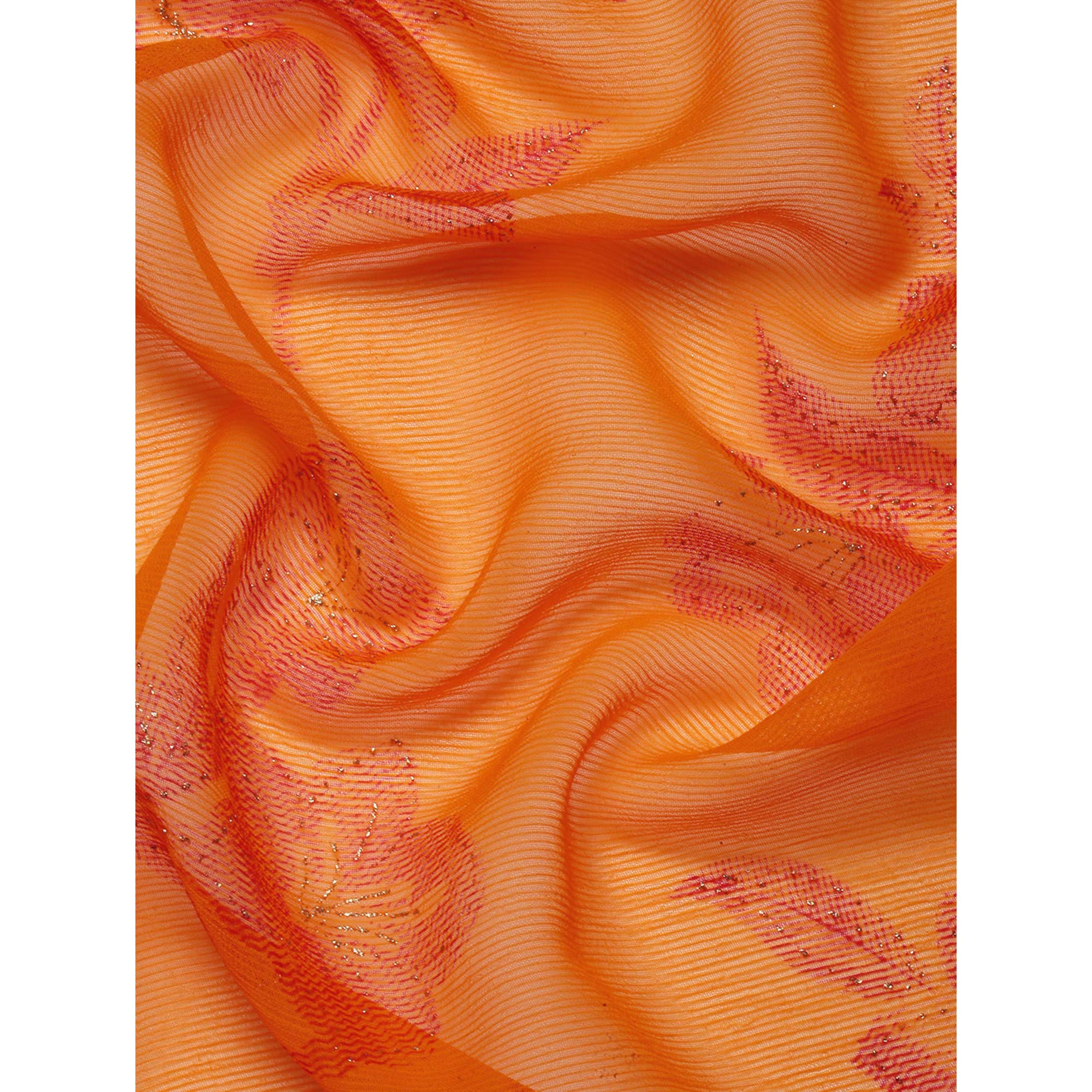 Light Orange Floral Foil Printed Zomato Saree