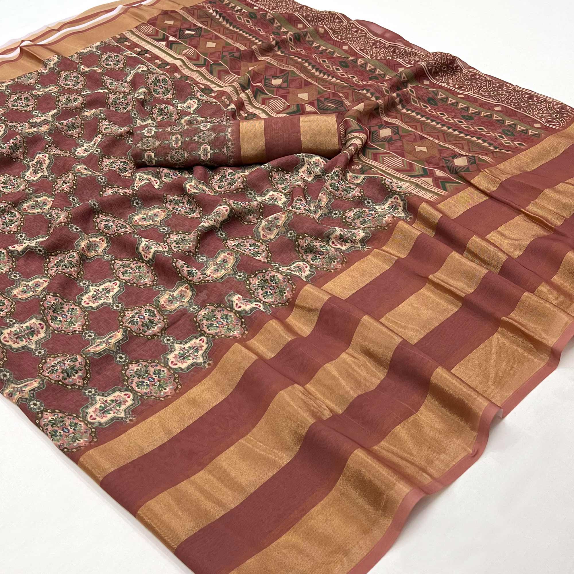 Mauve Digital Floral Printed Viscose Saree