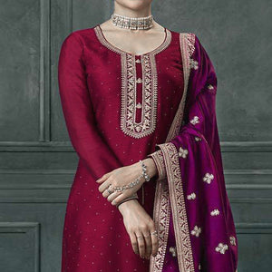 Magenta Purple  Embroidered Georgette Semi Stitched Palazzo Suit