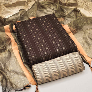 Brown Woven Cotton Blend Dress Material