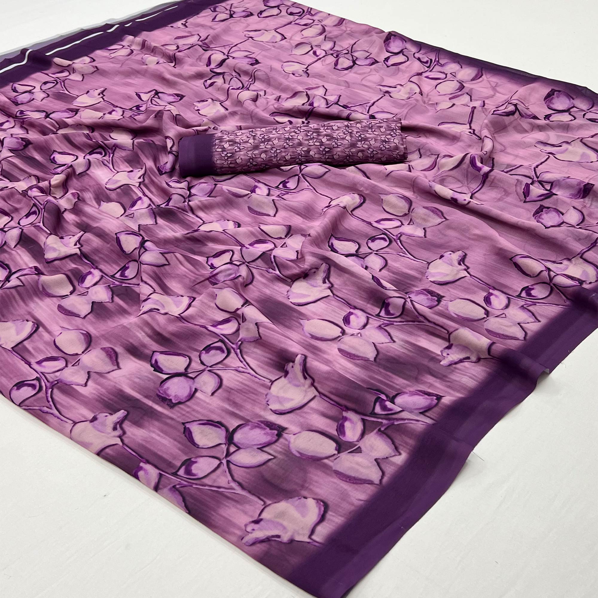 Purple Digital Floral Printed Georgette Saree