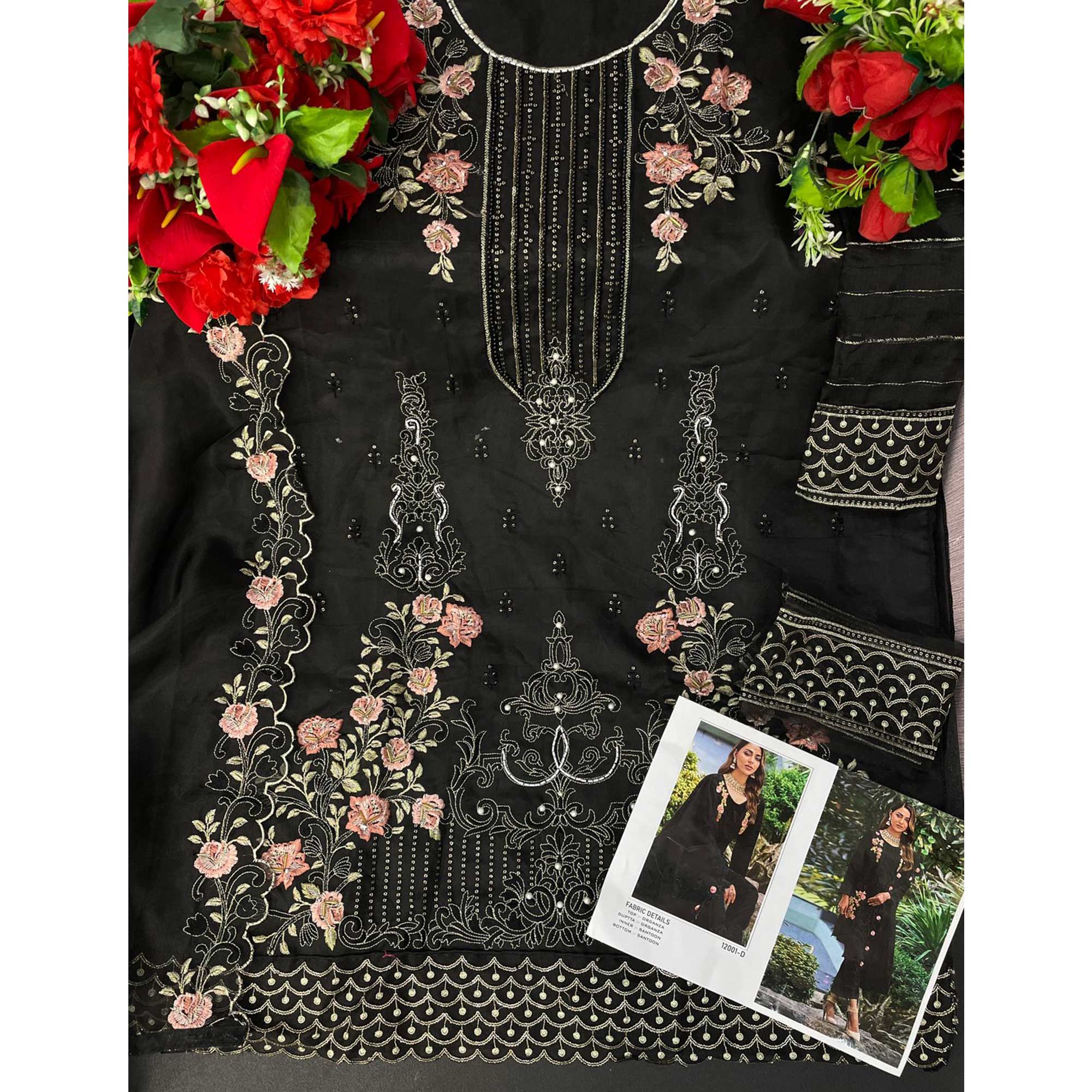 Black Floral Embroidered Organza Pakistani Suit