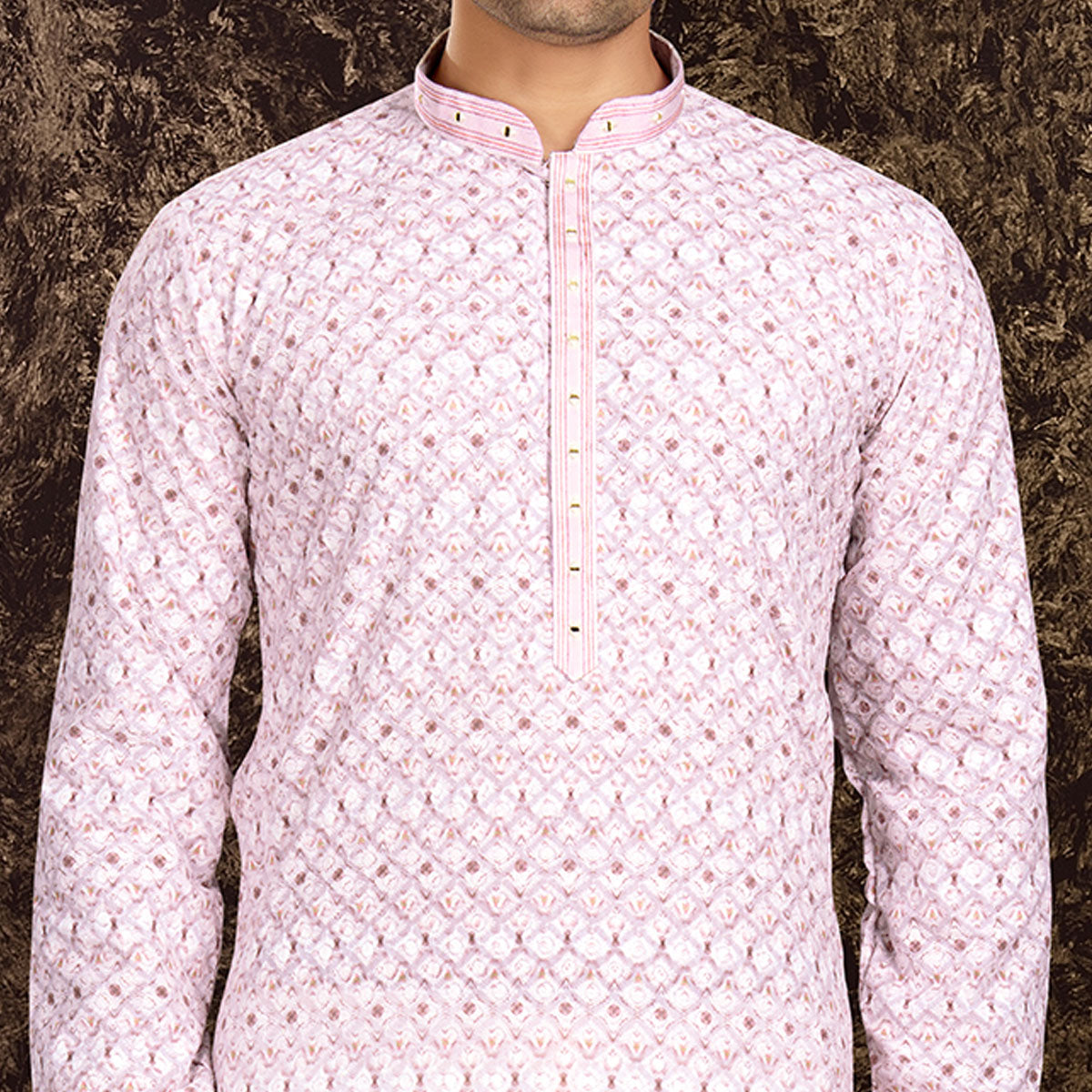 Pink Lucknowi And Digital Printed Cotton Kurta Pyjama Set
