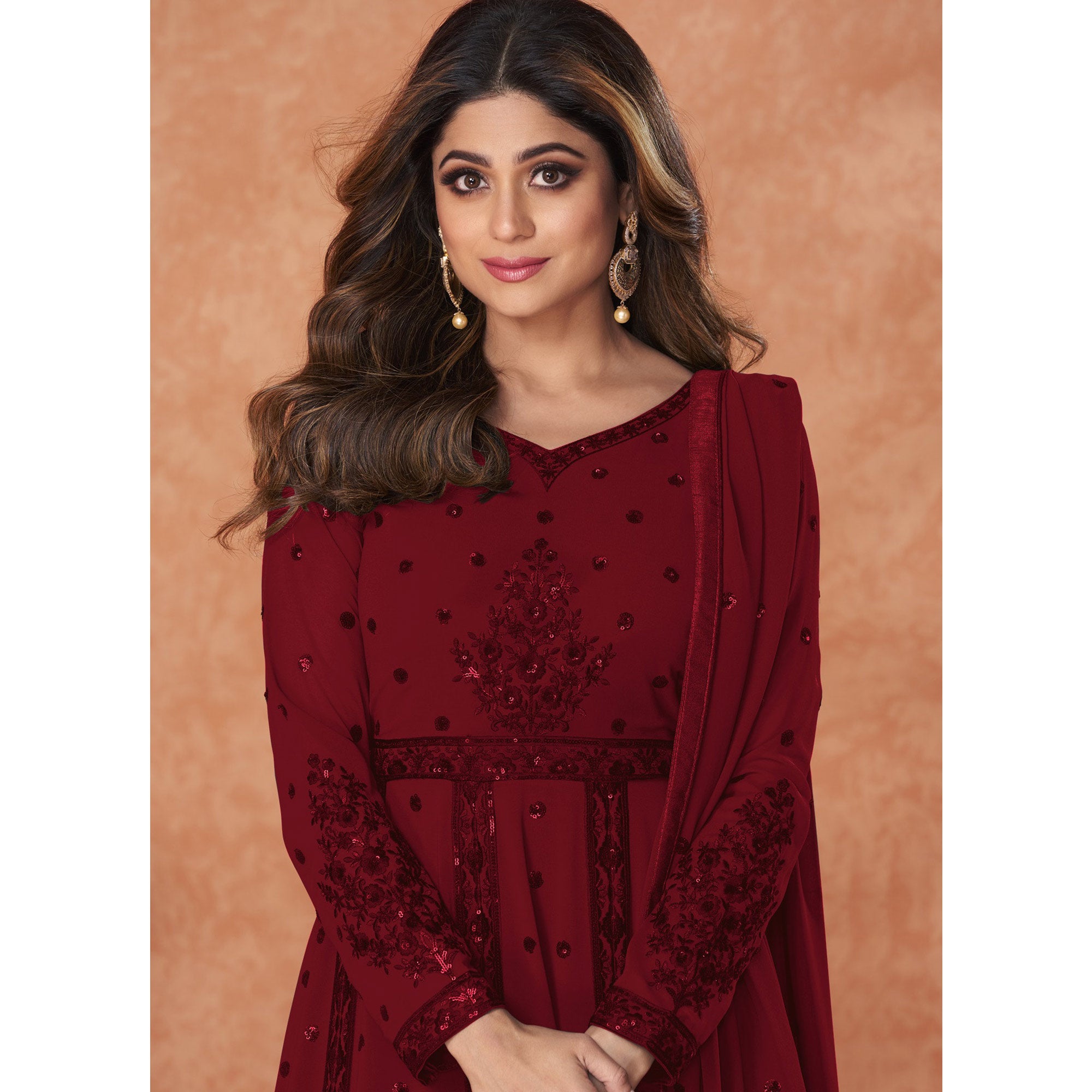 Maroon Embroidered Georgette Gown