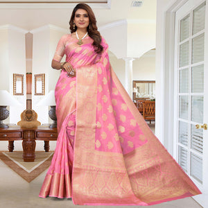 Pink Woven Organza Saree
