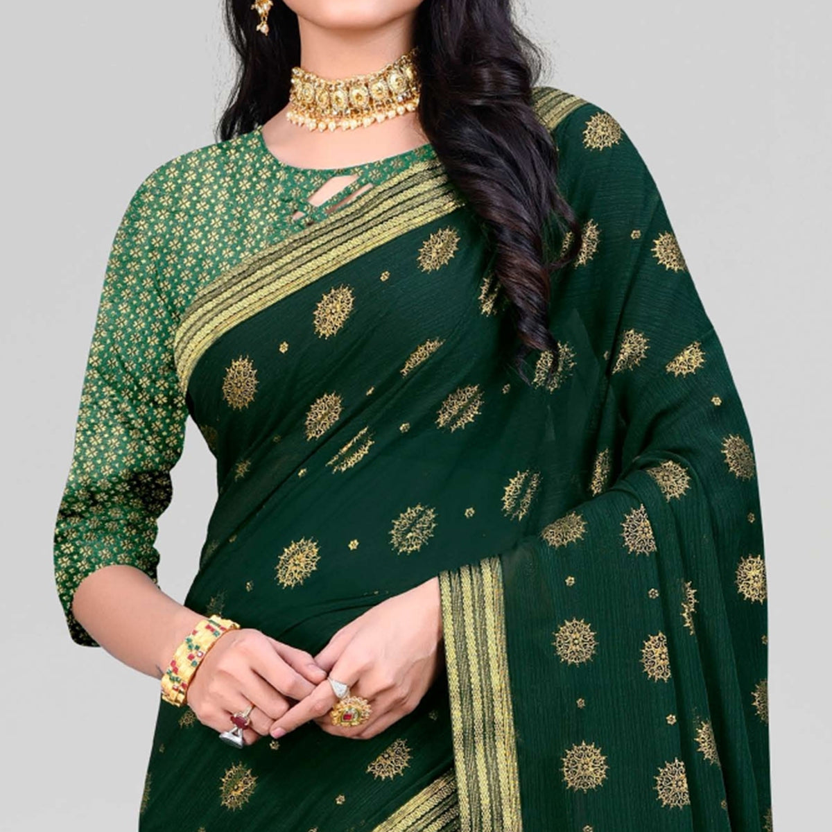 Green Woven Chiffon Saree