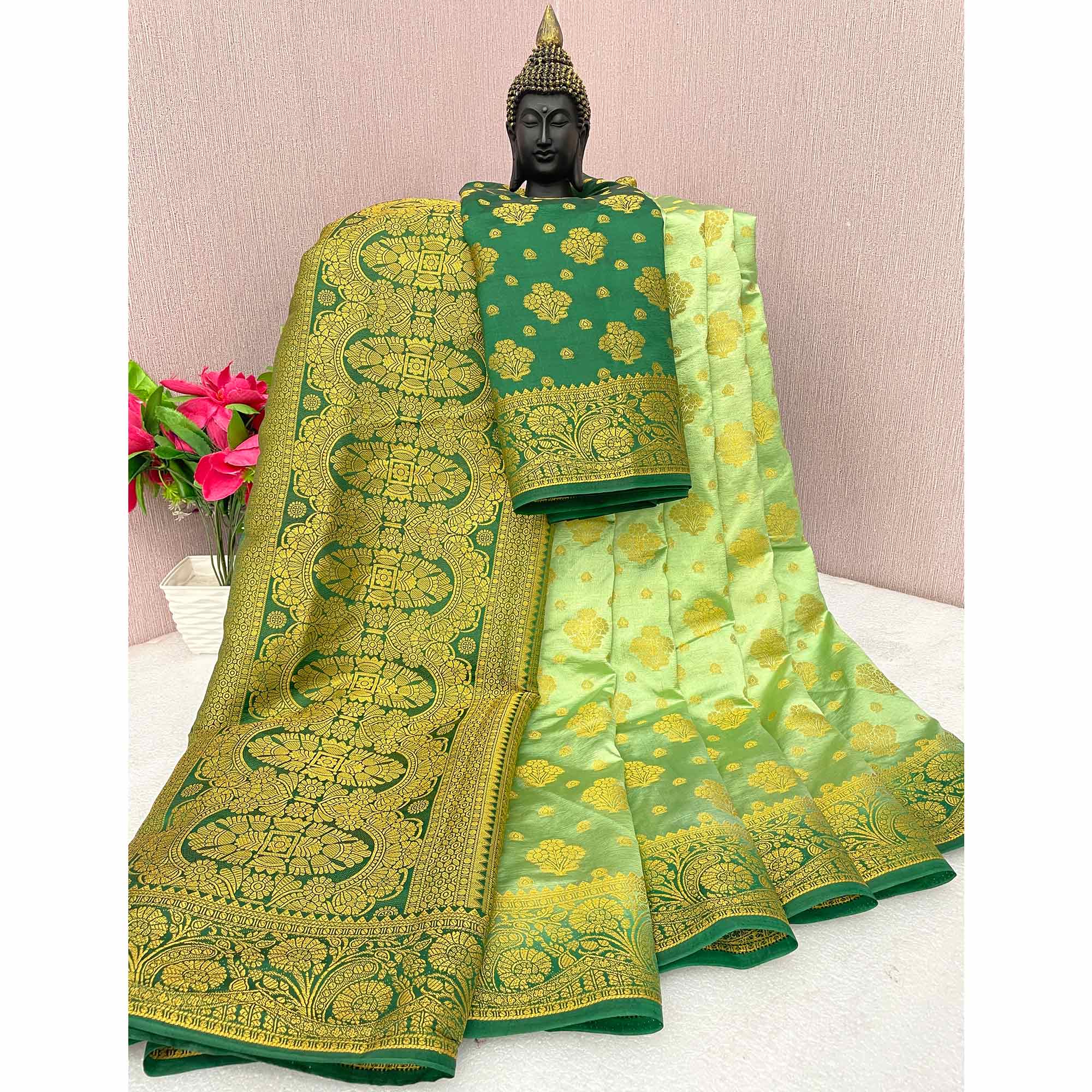 Pista Green Woven Banarasi Silk Saree
