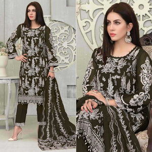 Mahendi Green Floral Embroidered Georgette Pakistani Suit