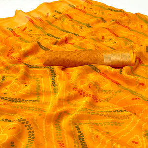 Yellow Bandhani Printed Chiffon Saree