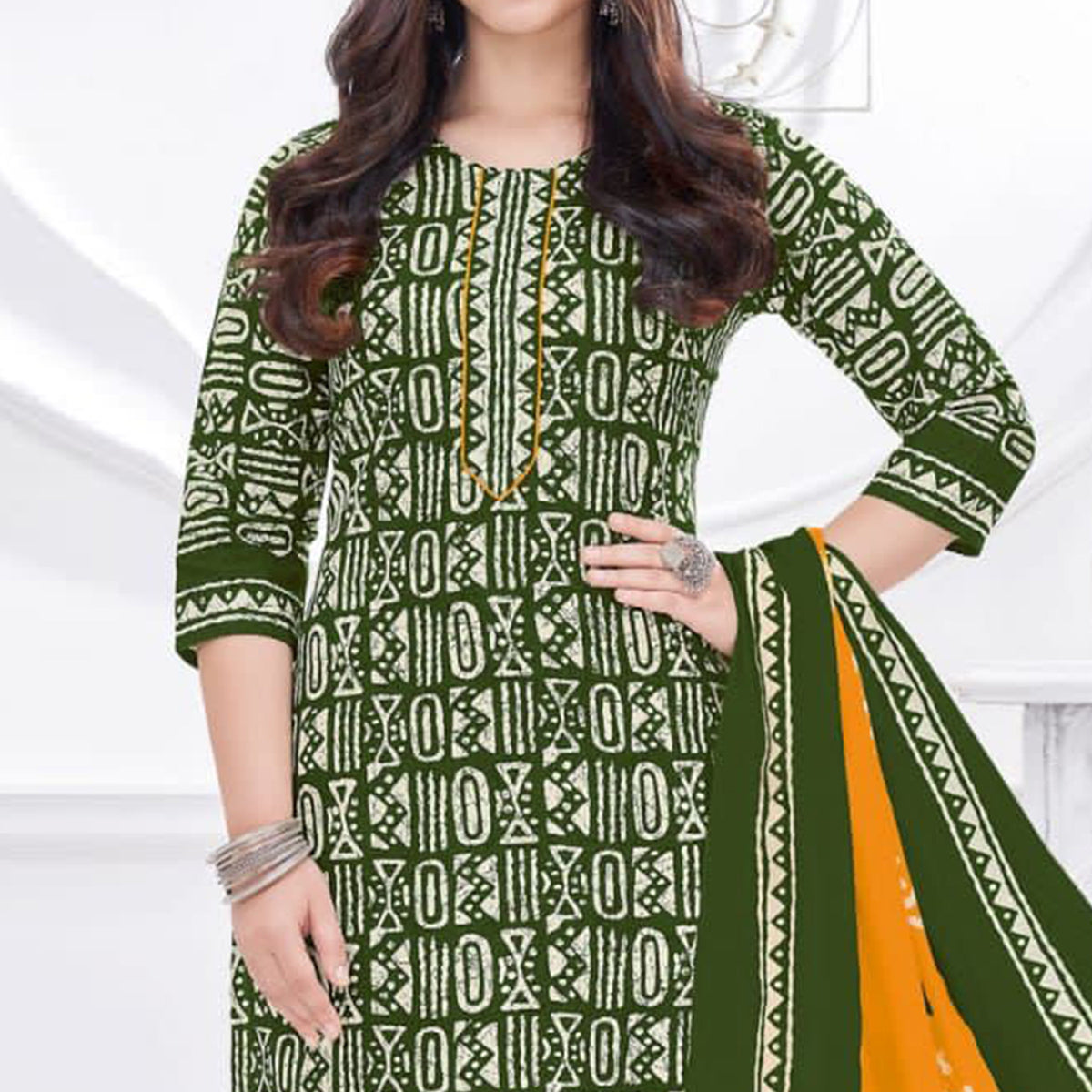 Green Printed Cotton Suit