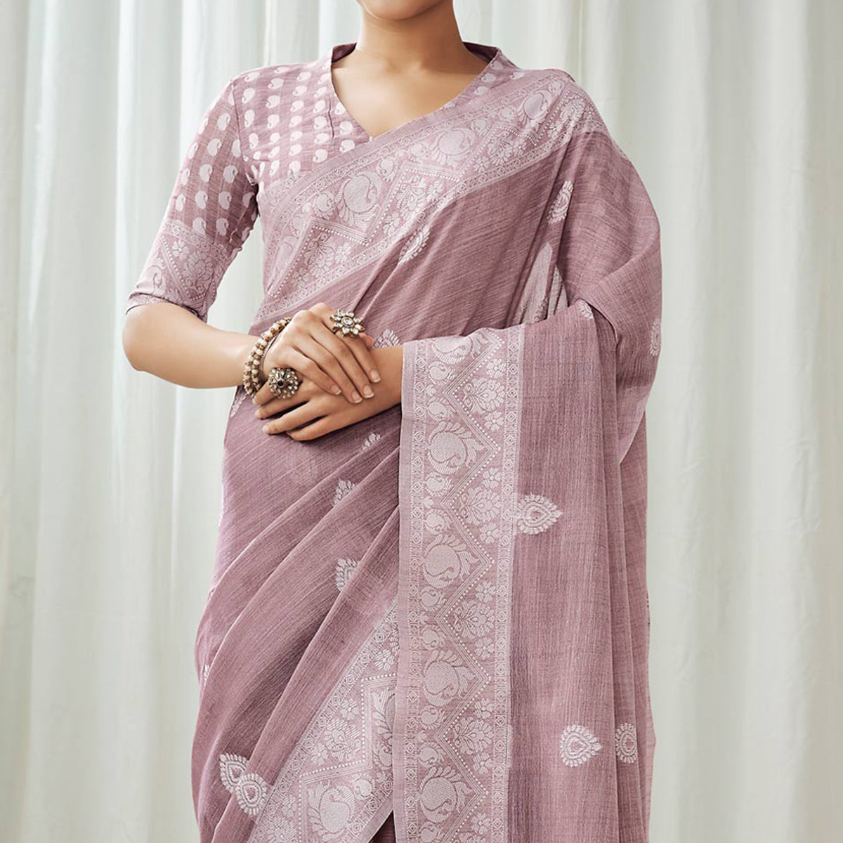 Light Purple Woven Linen Saree