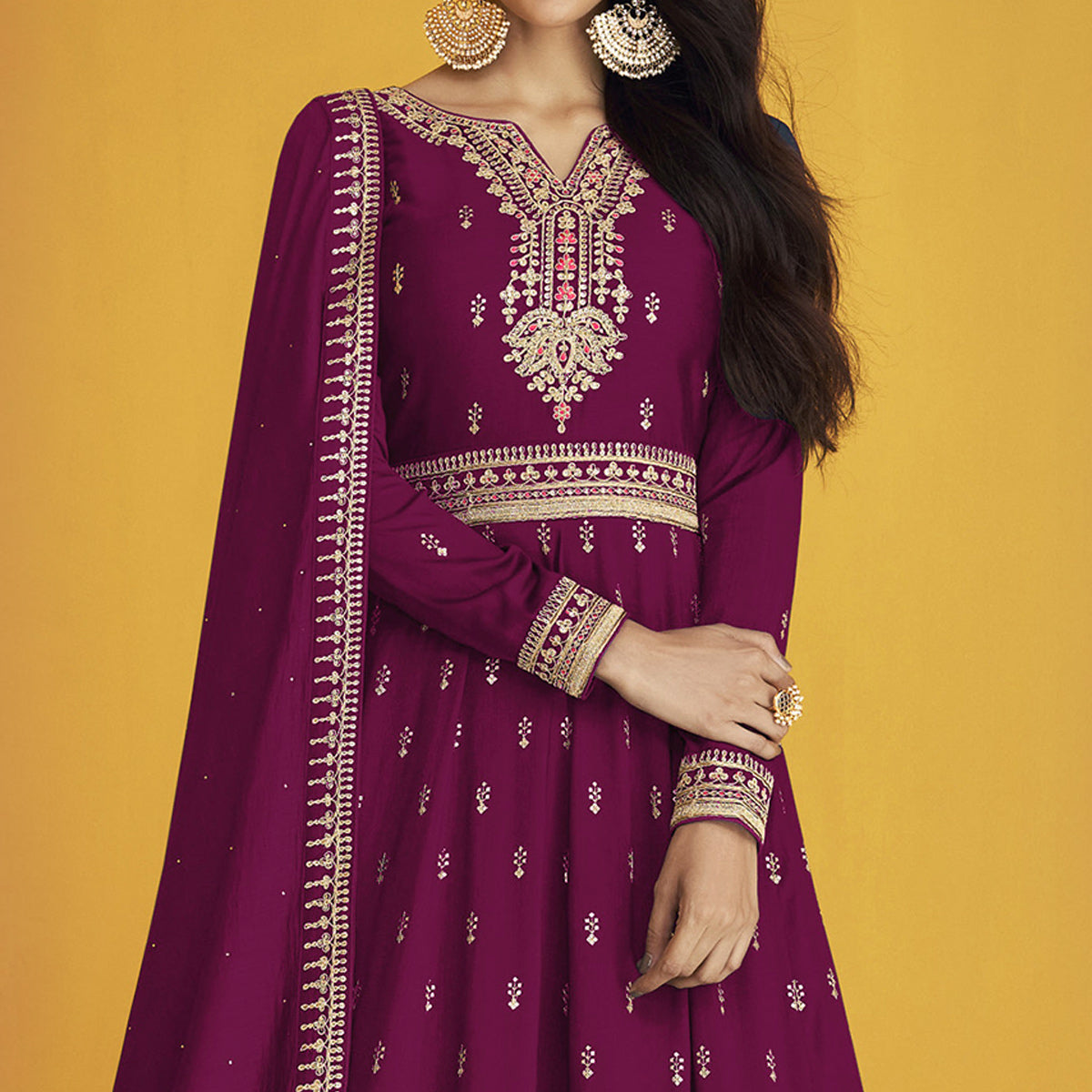 Purple Sequins Embroidered Georgette Semi Stitched Anarkali Suit