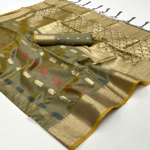 Grey Floral Woven Organza Saree