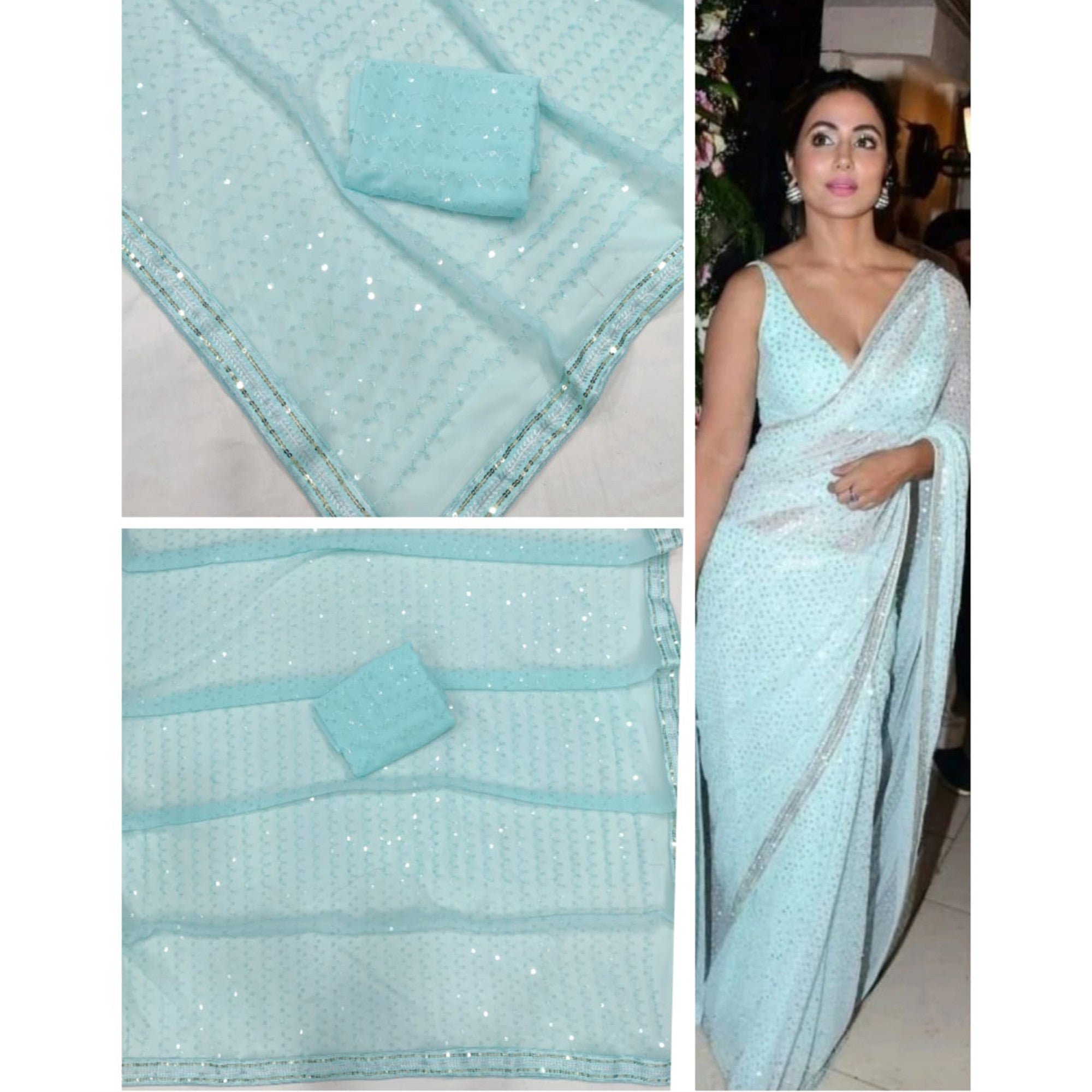 Blue Sequins Embroidered Georgette Saree