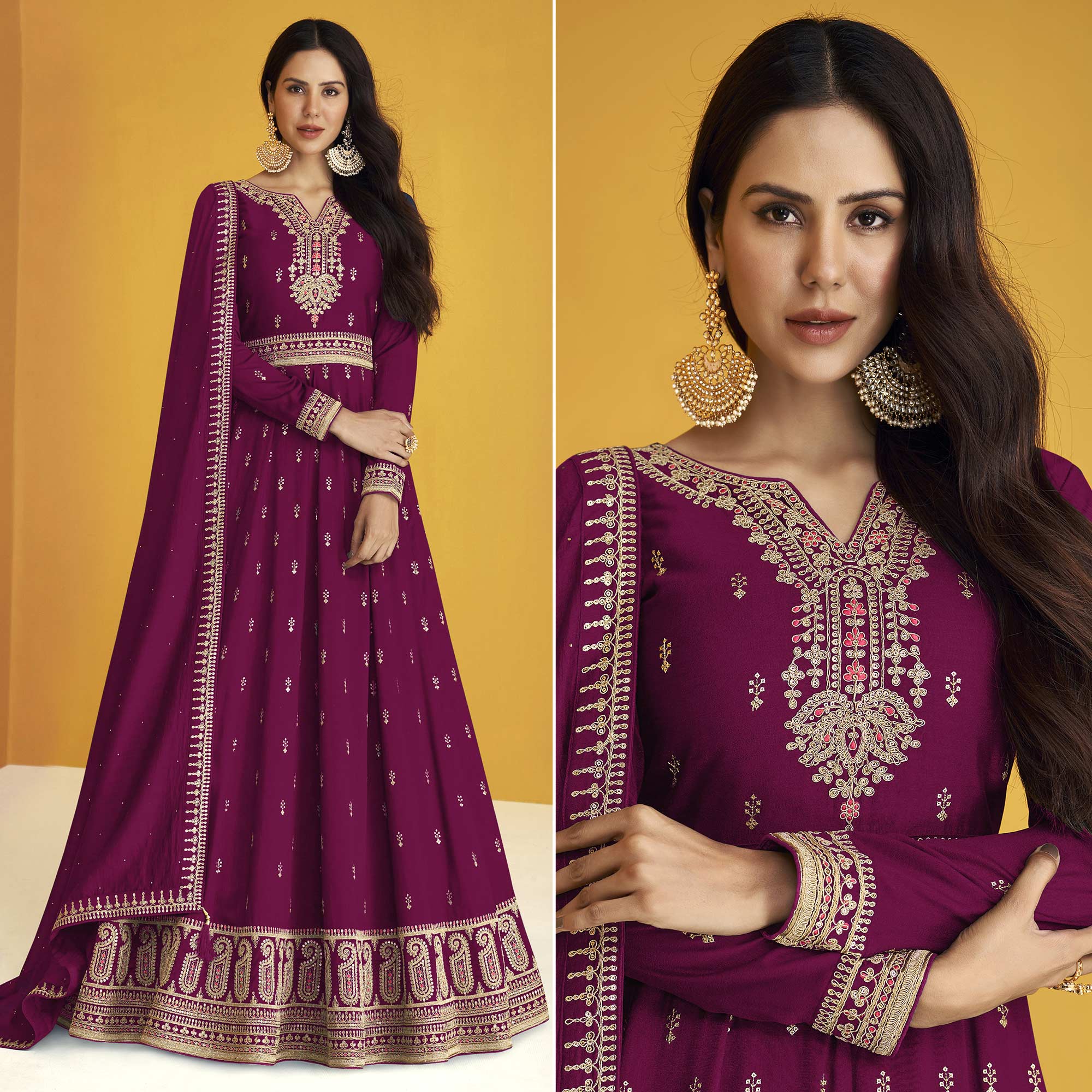 Purple Sequins Embroidered Georgette Semi Stitched Anarkali Suit