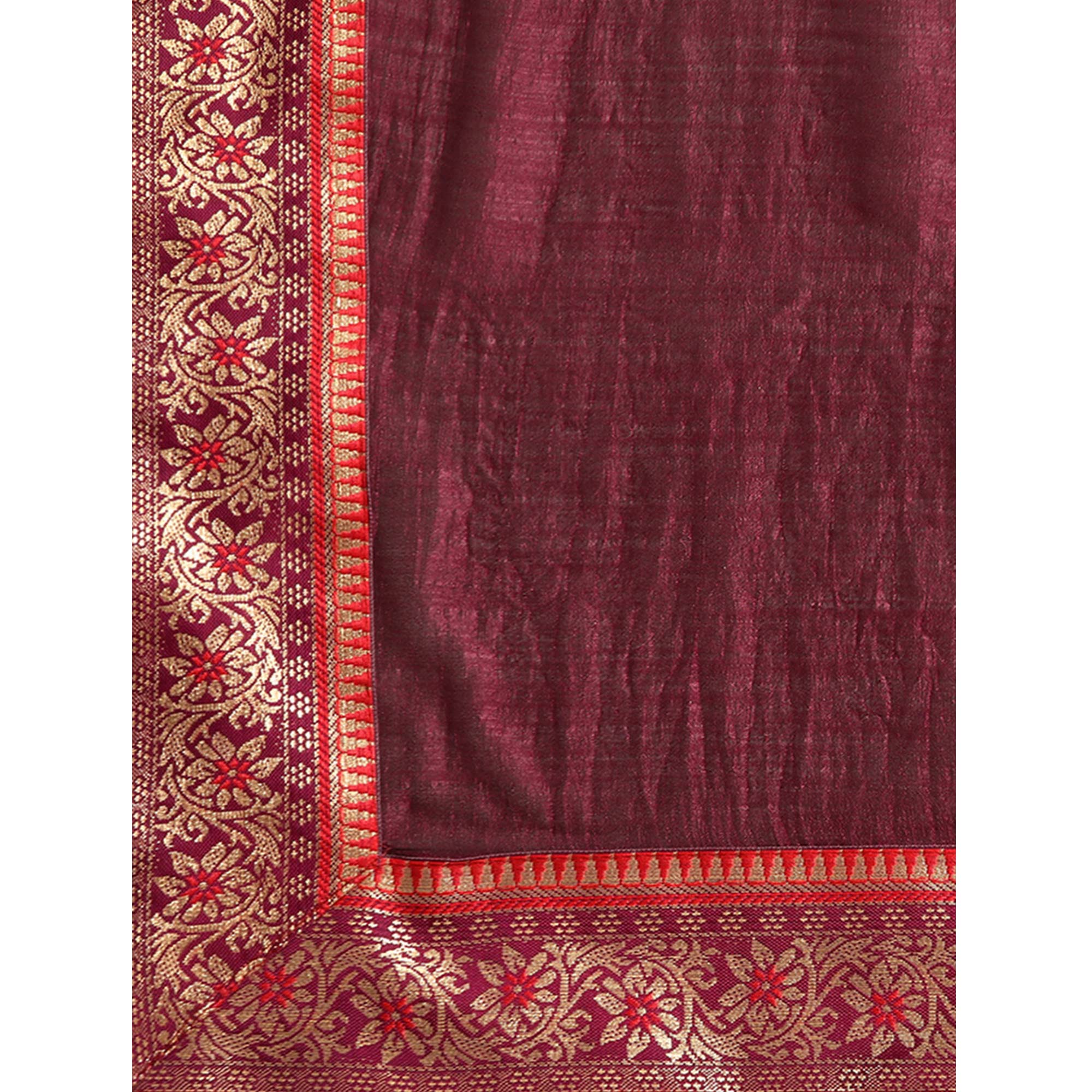 Brown Solid Vichitra Silk Saree With Fancy Border