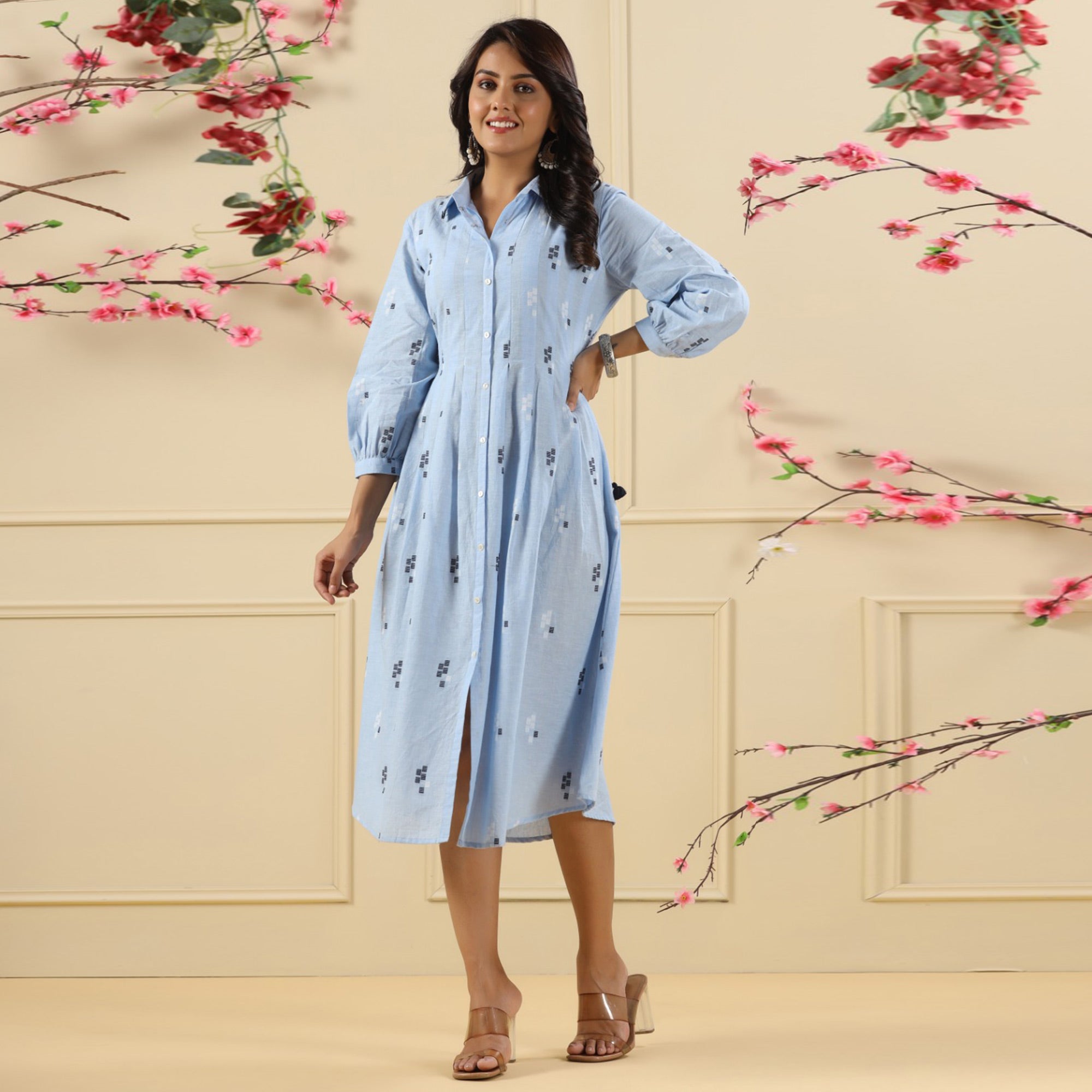 Light Blue Printed Pure Cotton Dress