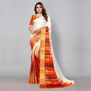 Cream Digital Printed Satin Saree