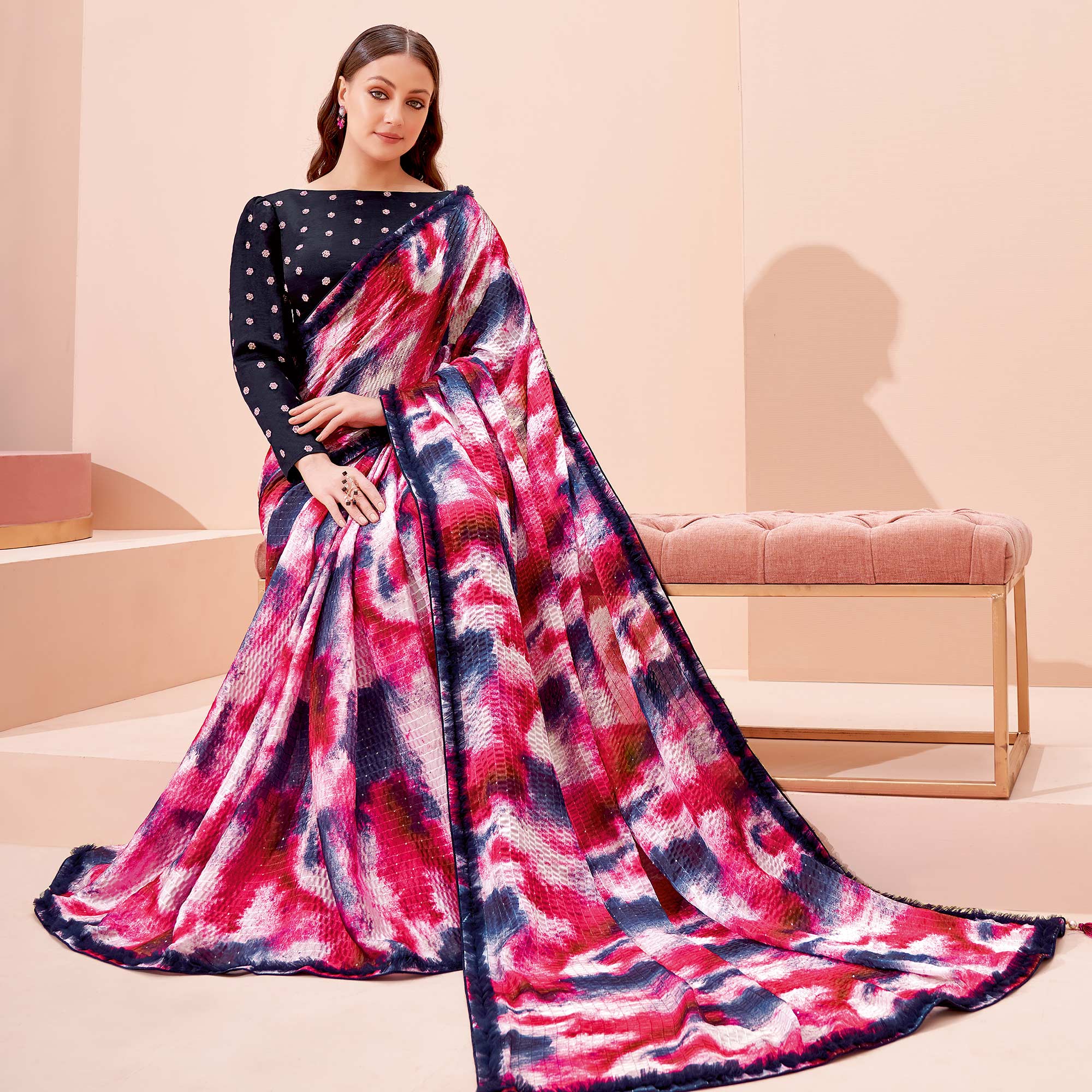 Multicolor Printed With Embroidered Georgette Saree