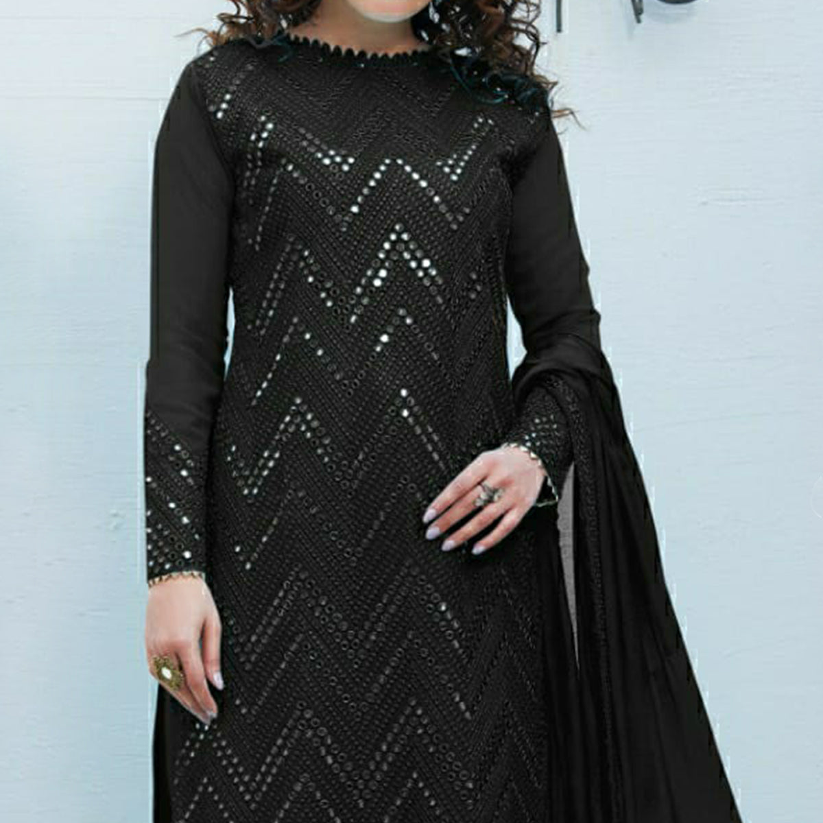 Black Mirror Embroidered Georgette Suit