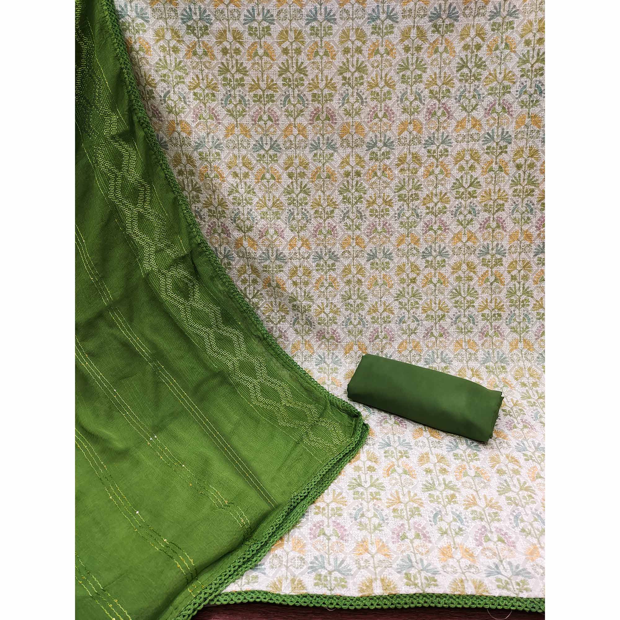 Green Digital Printed With Embroidered Georgette Dress Material