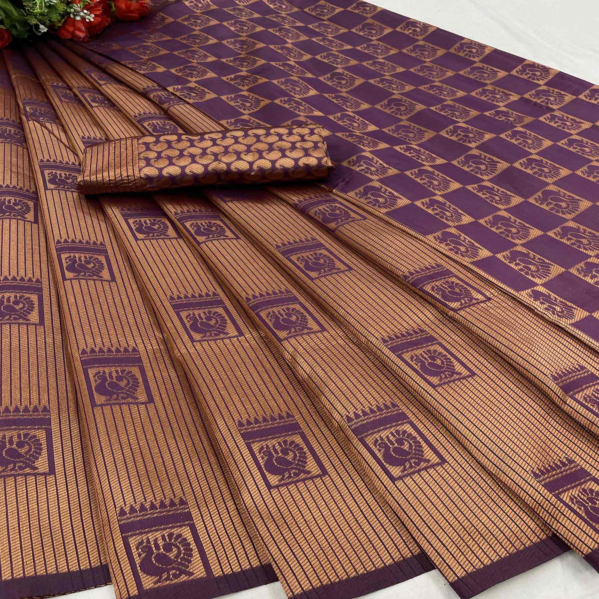 Purple Woven Banarasi Silk Saree