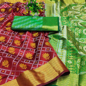 Maroon Floral Woven Banarasi Silk Saree