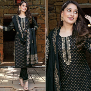 Black Printed Rayon Salwar Suit
