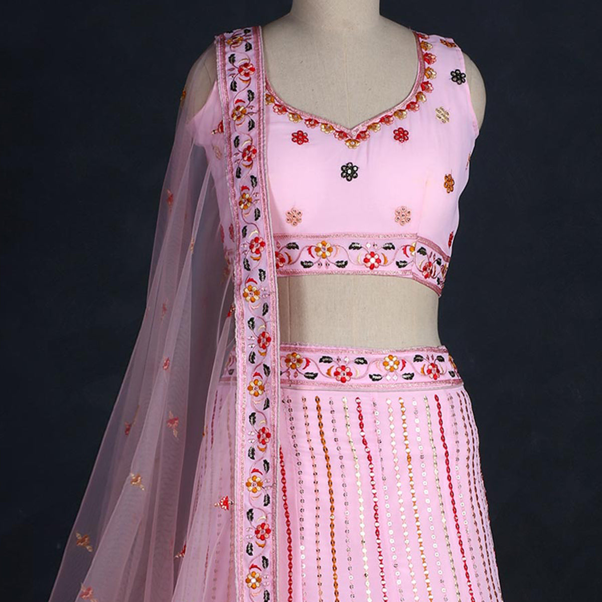 Pink Sequins Embroidered Georgette Lehenga Choli