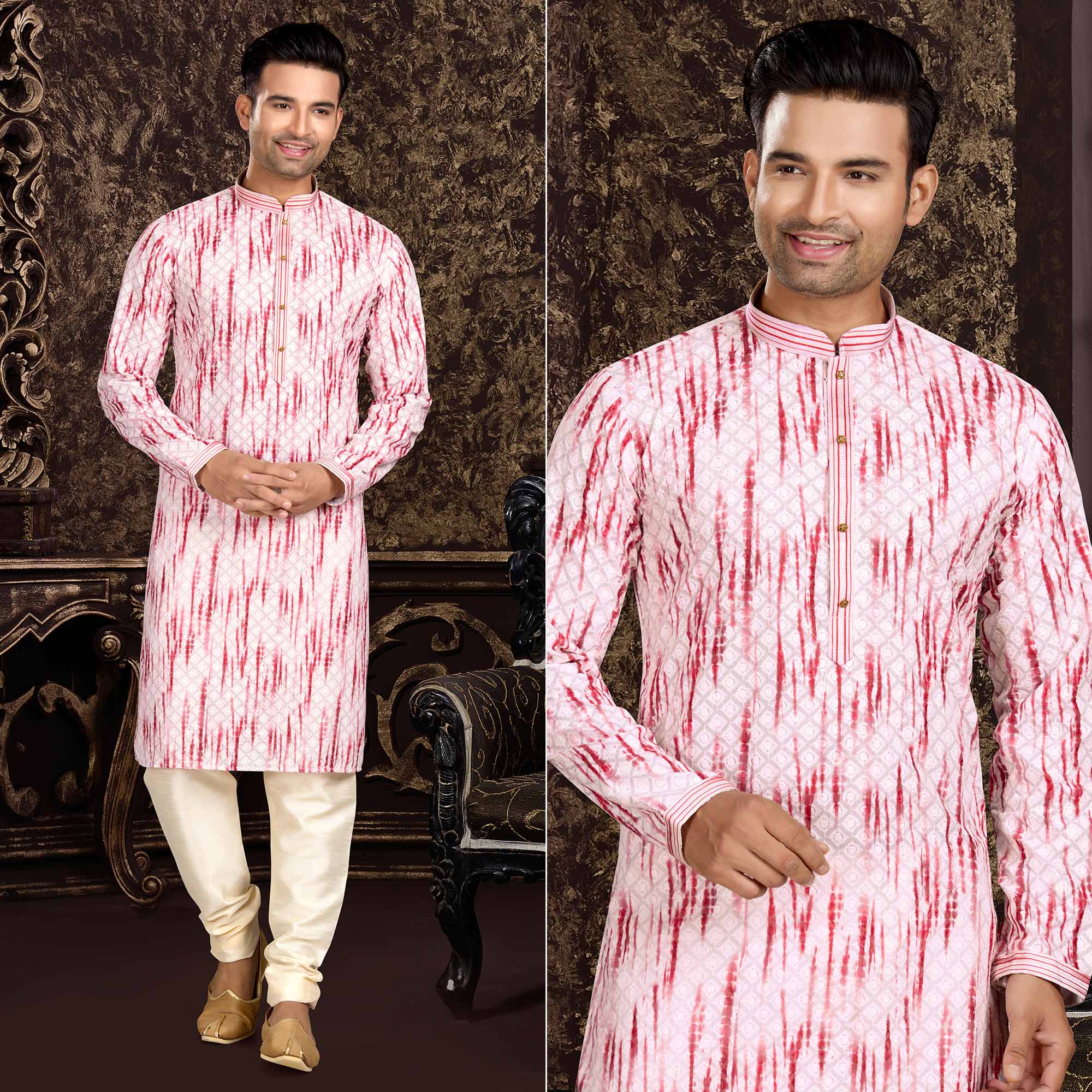 Pink Lucknowi And Digital Printed Cotton Kurta Pyjama Set