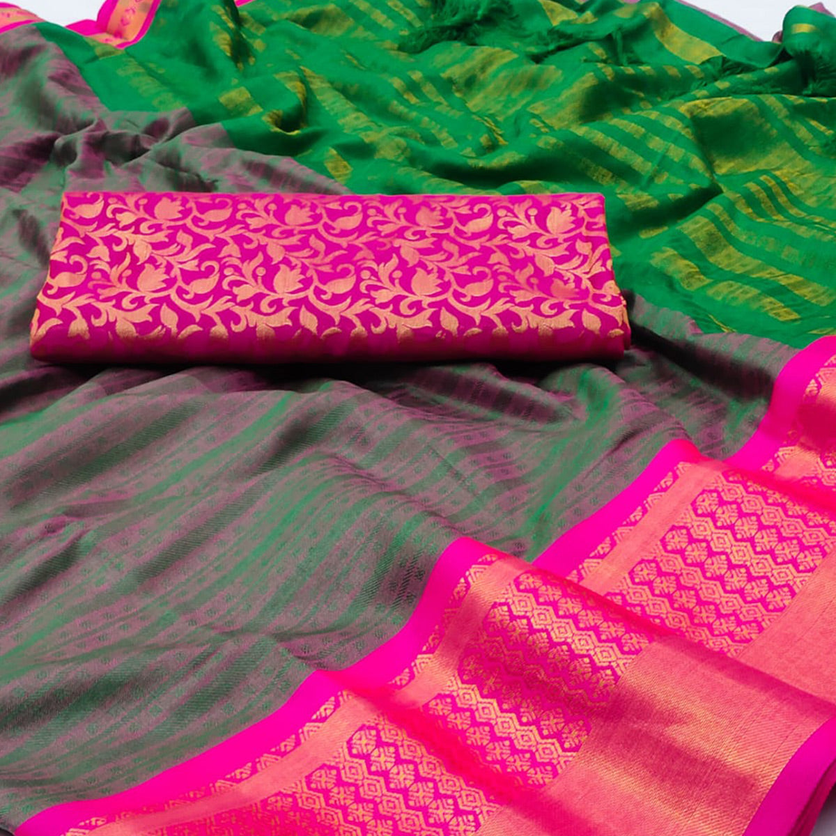 Green Woven Cotton Silk Saree