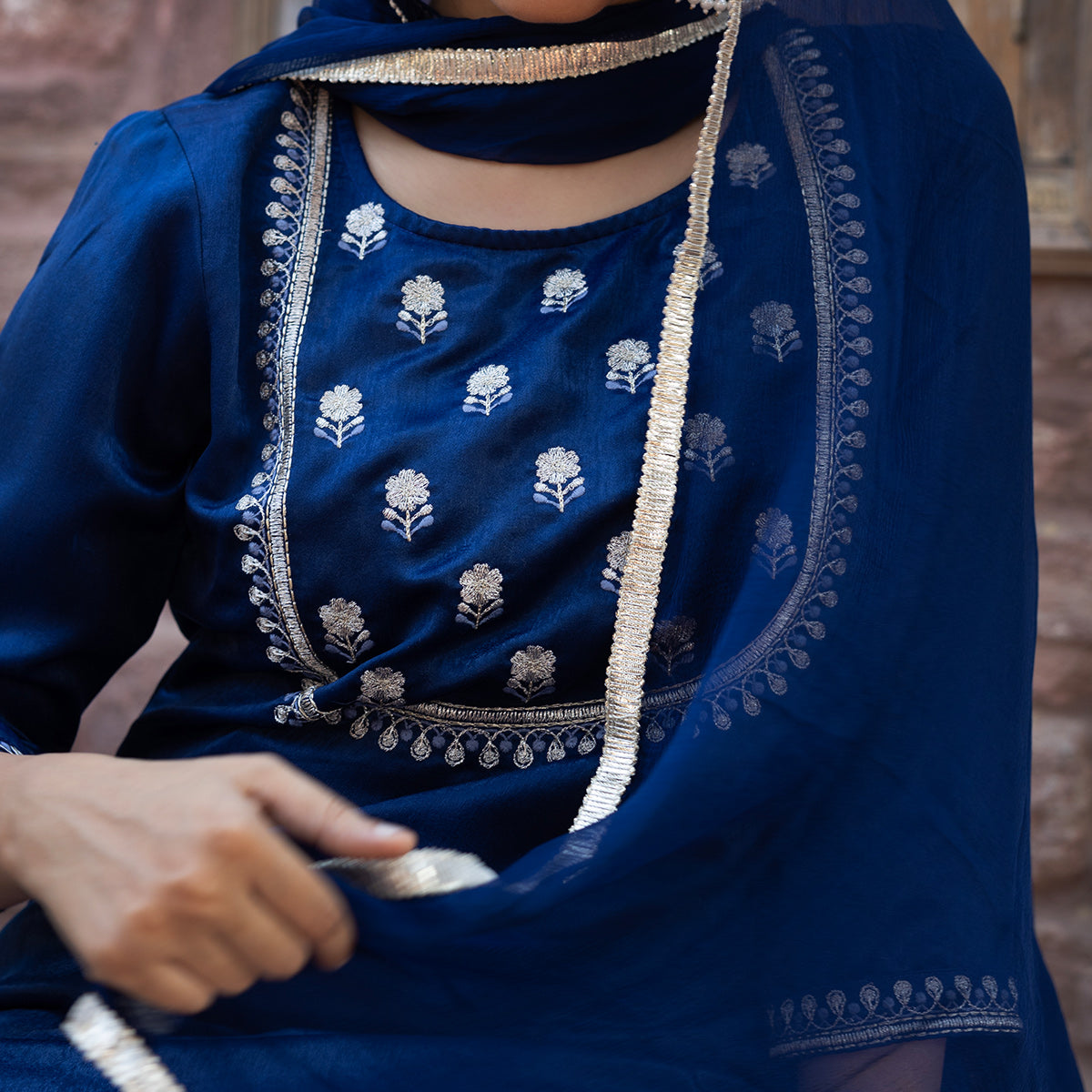 Blue Embroidered Velvet Salwar Suit