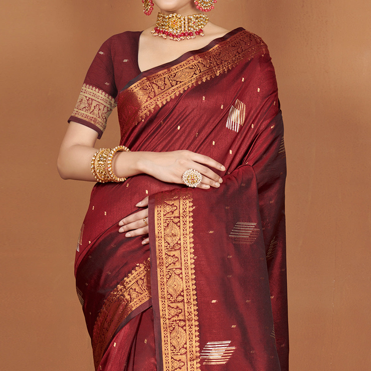 Maroon Woven Banarasi Silk Saree
