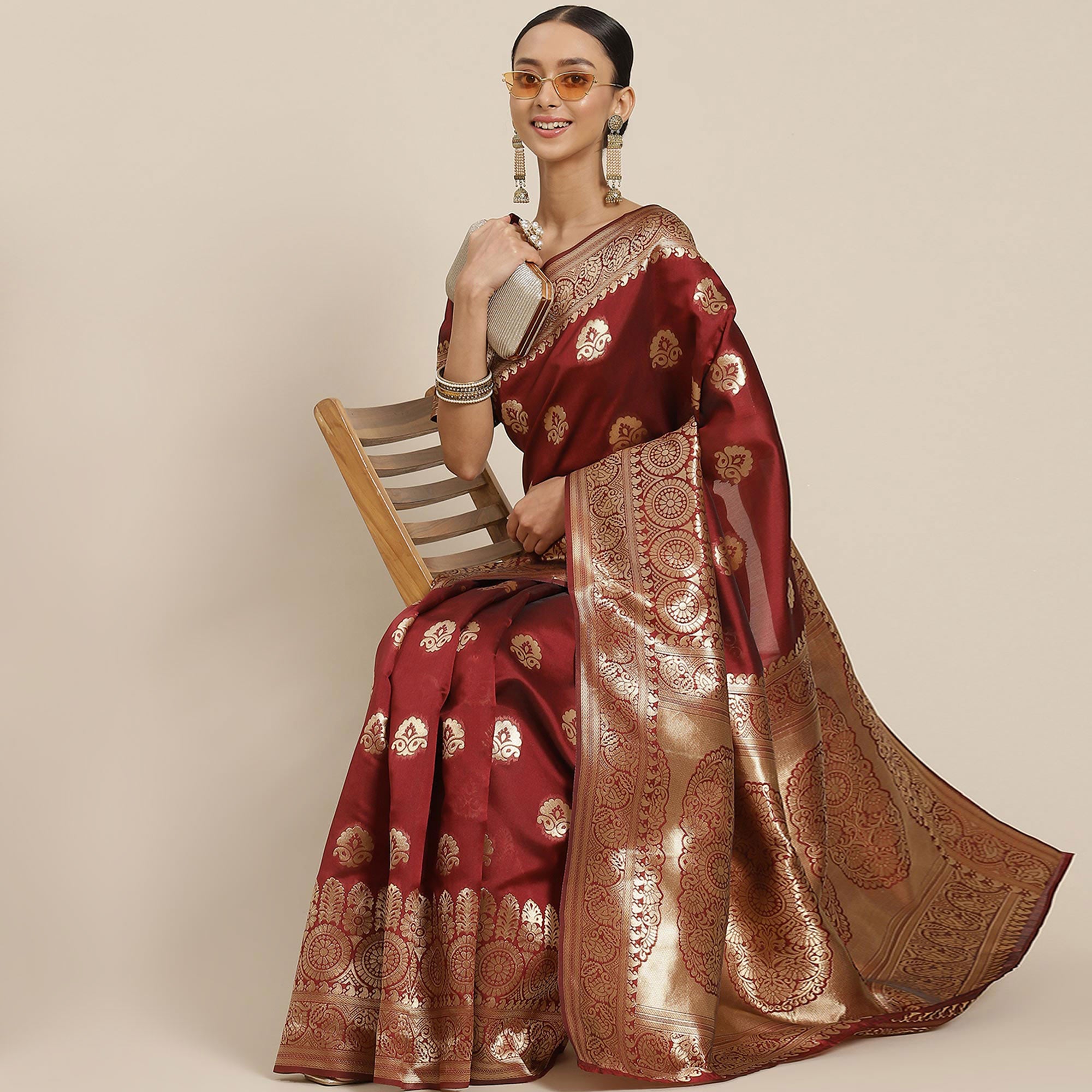 Maroon Woven Banarasi Silk Saree