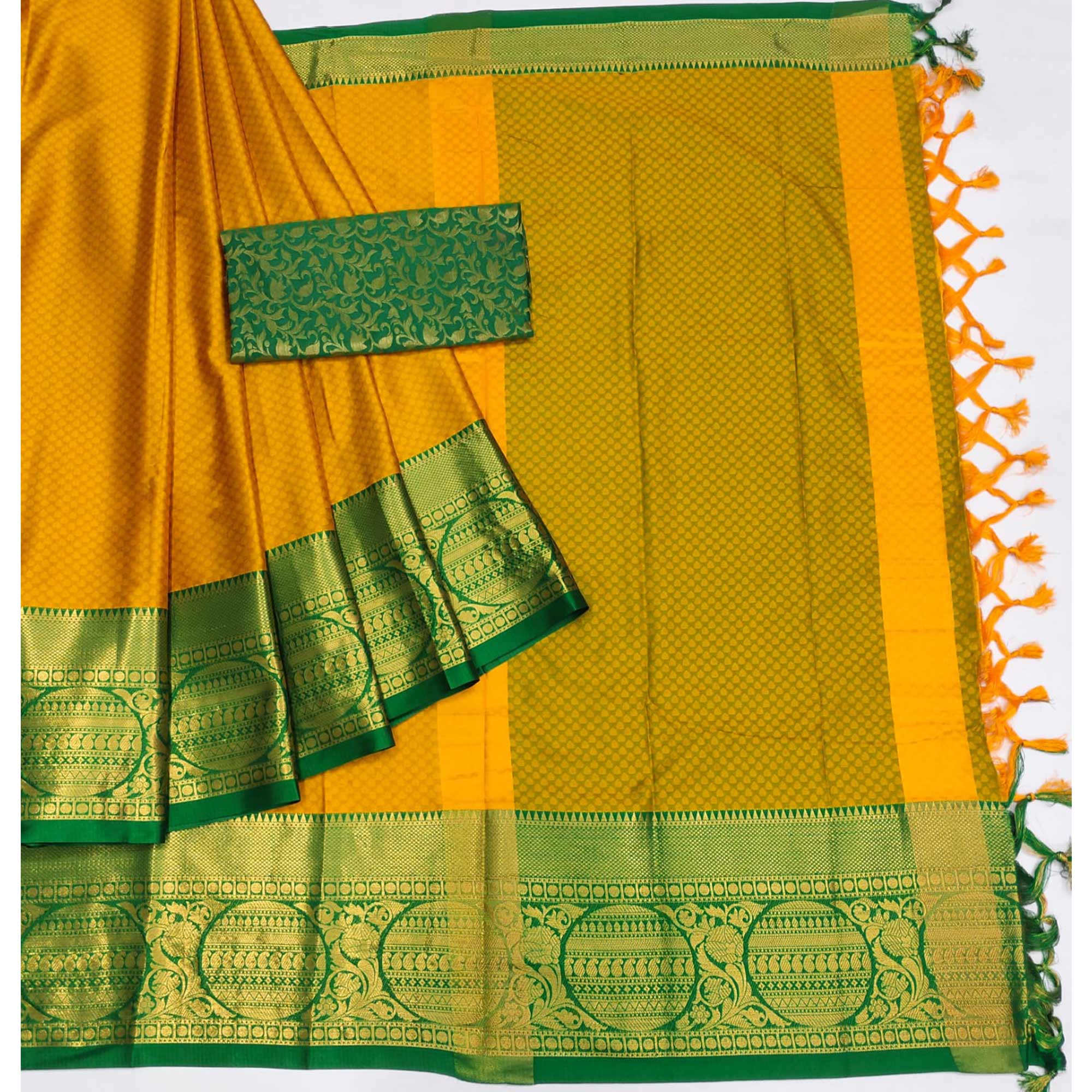 Gold Woven Cotton Silk Saree With Tassels