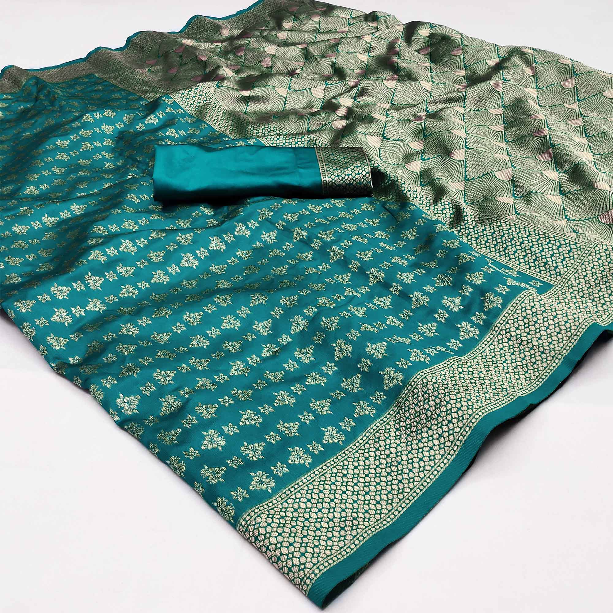 Rama Green Woven Banarasi Silk Saree