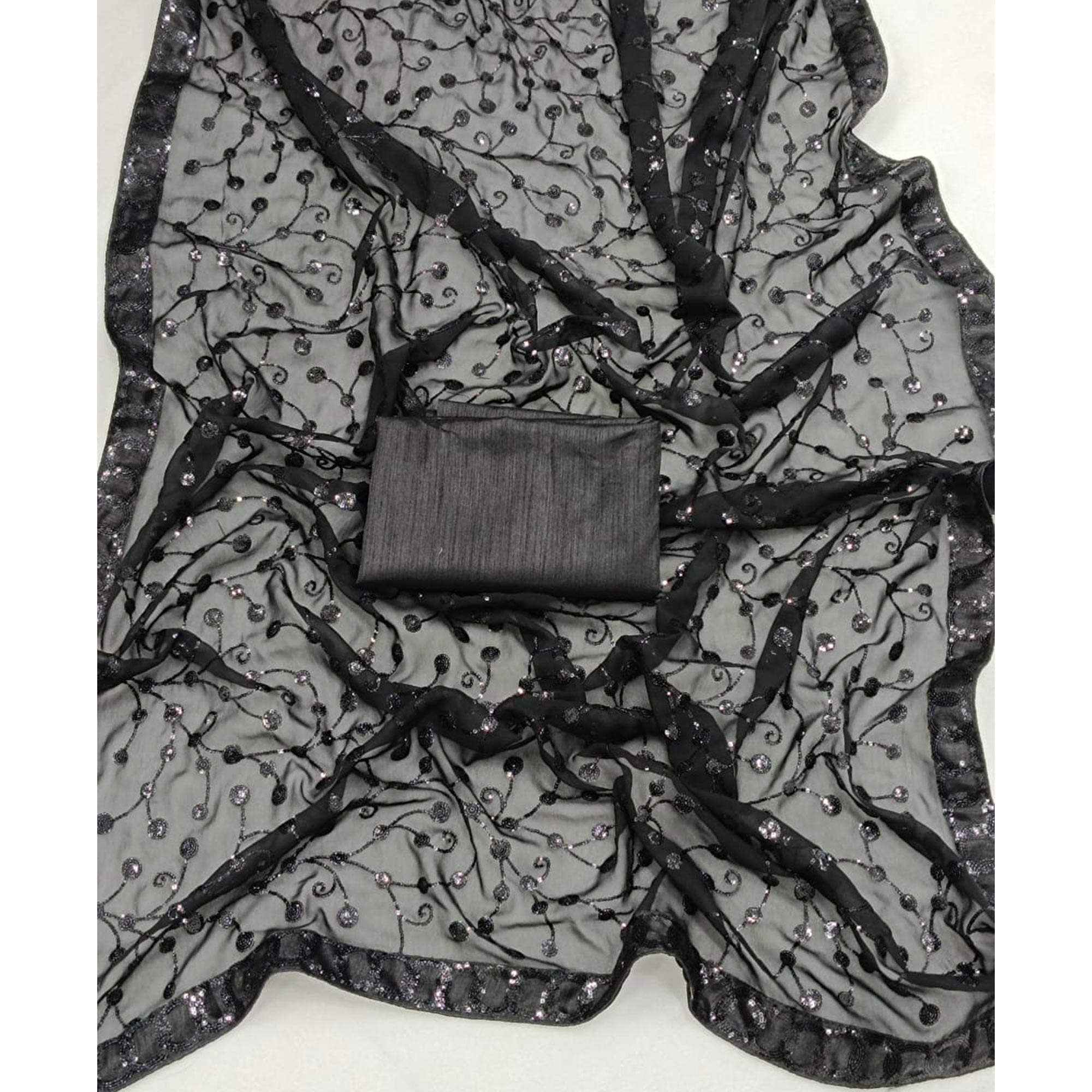 Black Sequins Embroidered Georgette Saree