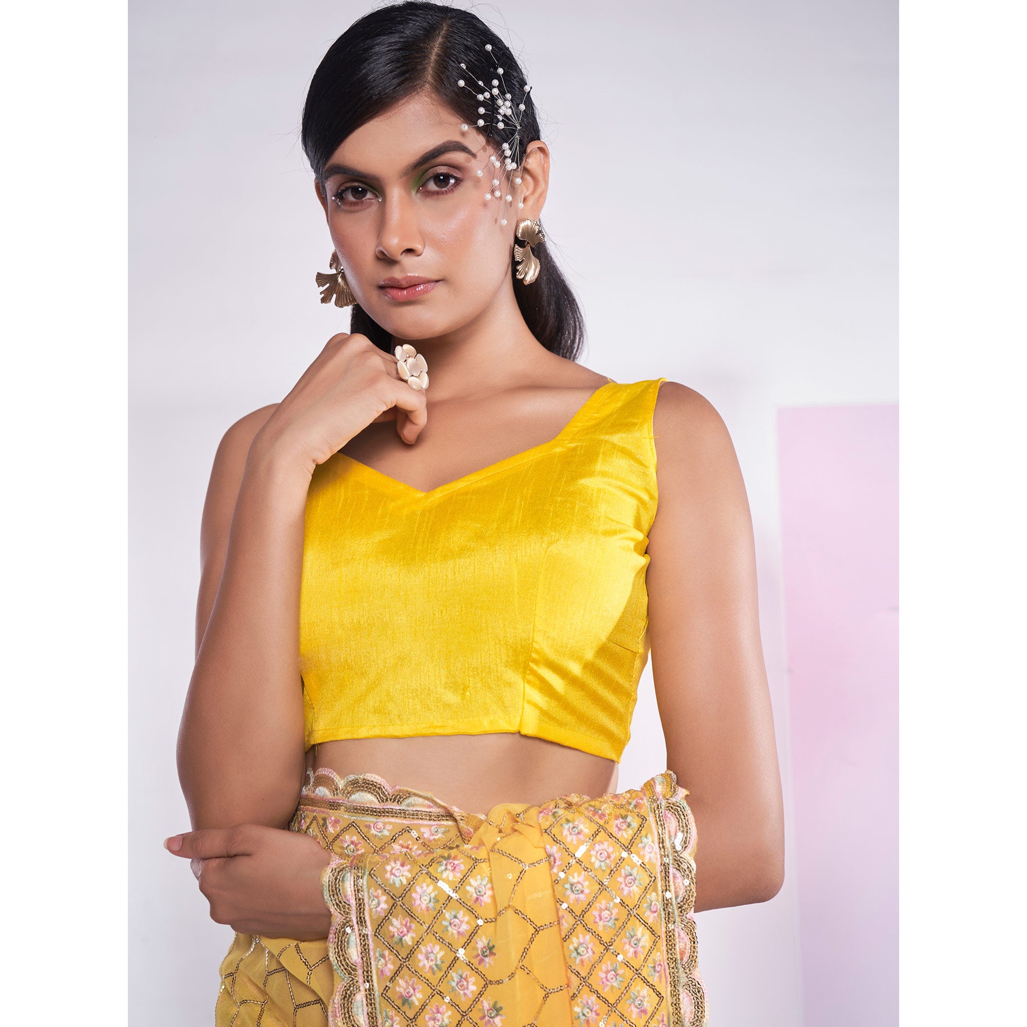 Yellow Sequins Embroidered Georgette Saree