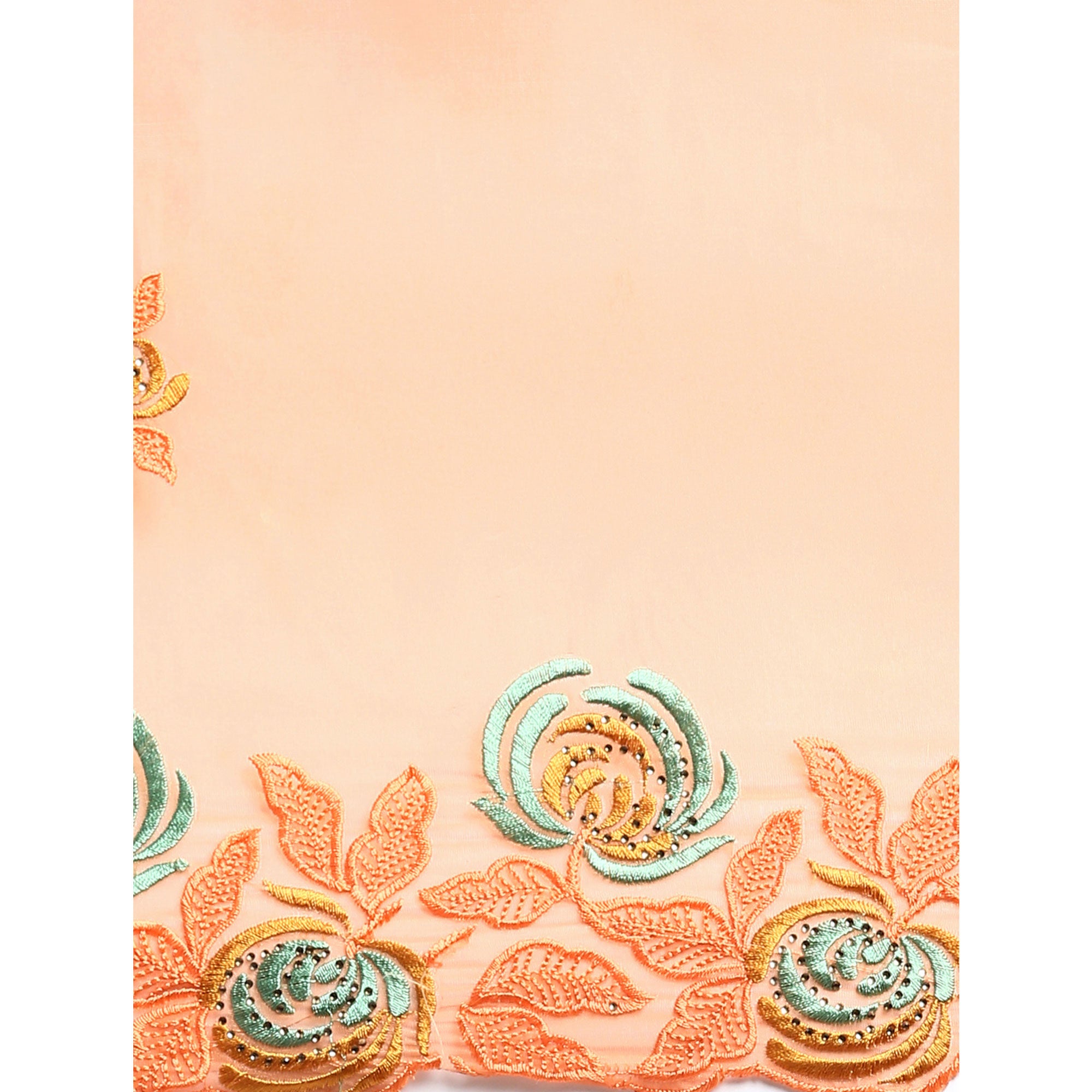Orange Floral Embroidered Organza Saree