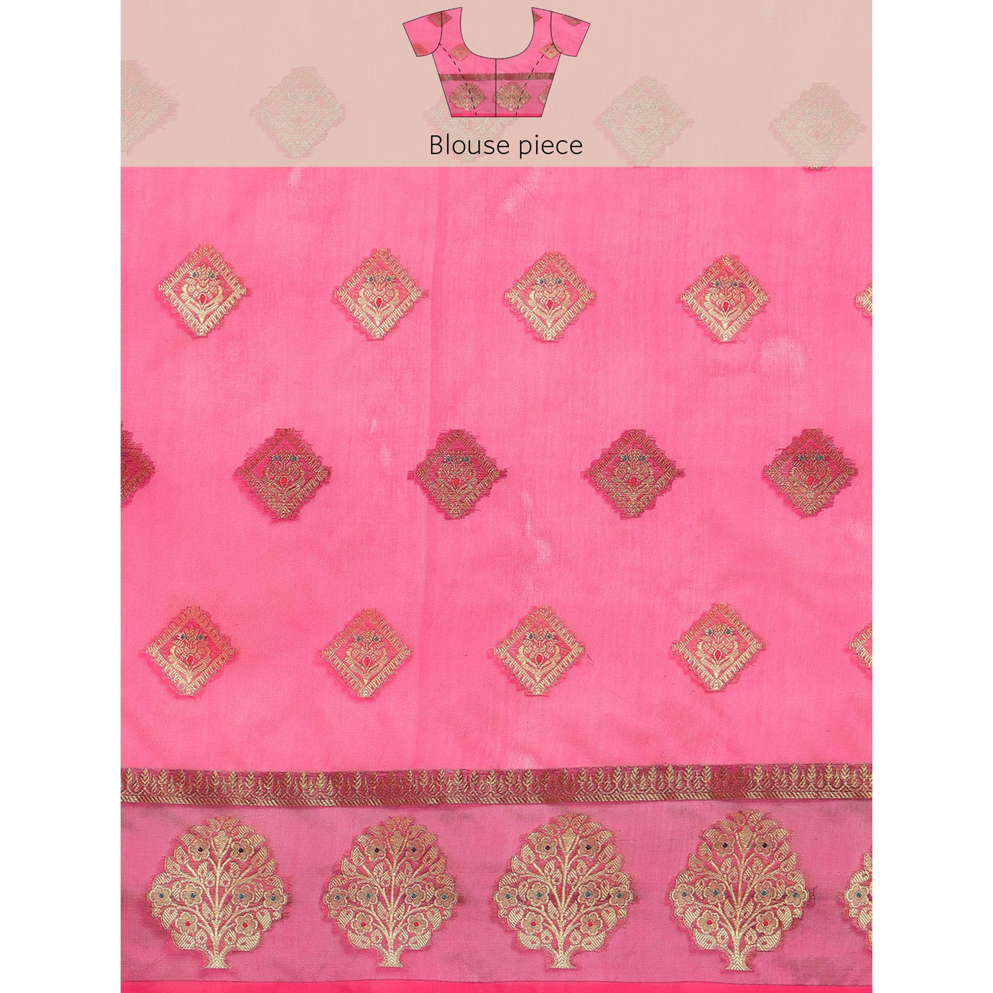 Rani Pink Woven Organza Saree
