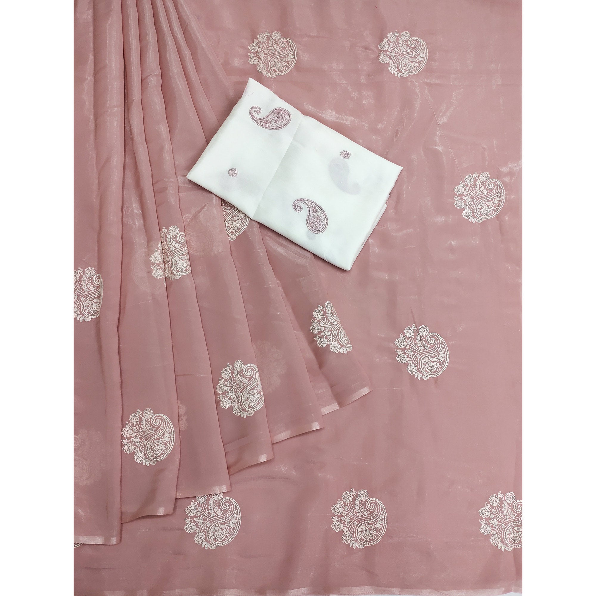 Mauve Embroidered Organza Saree