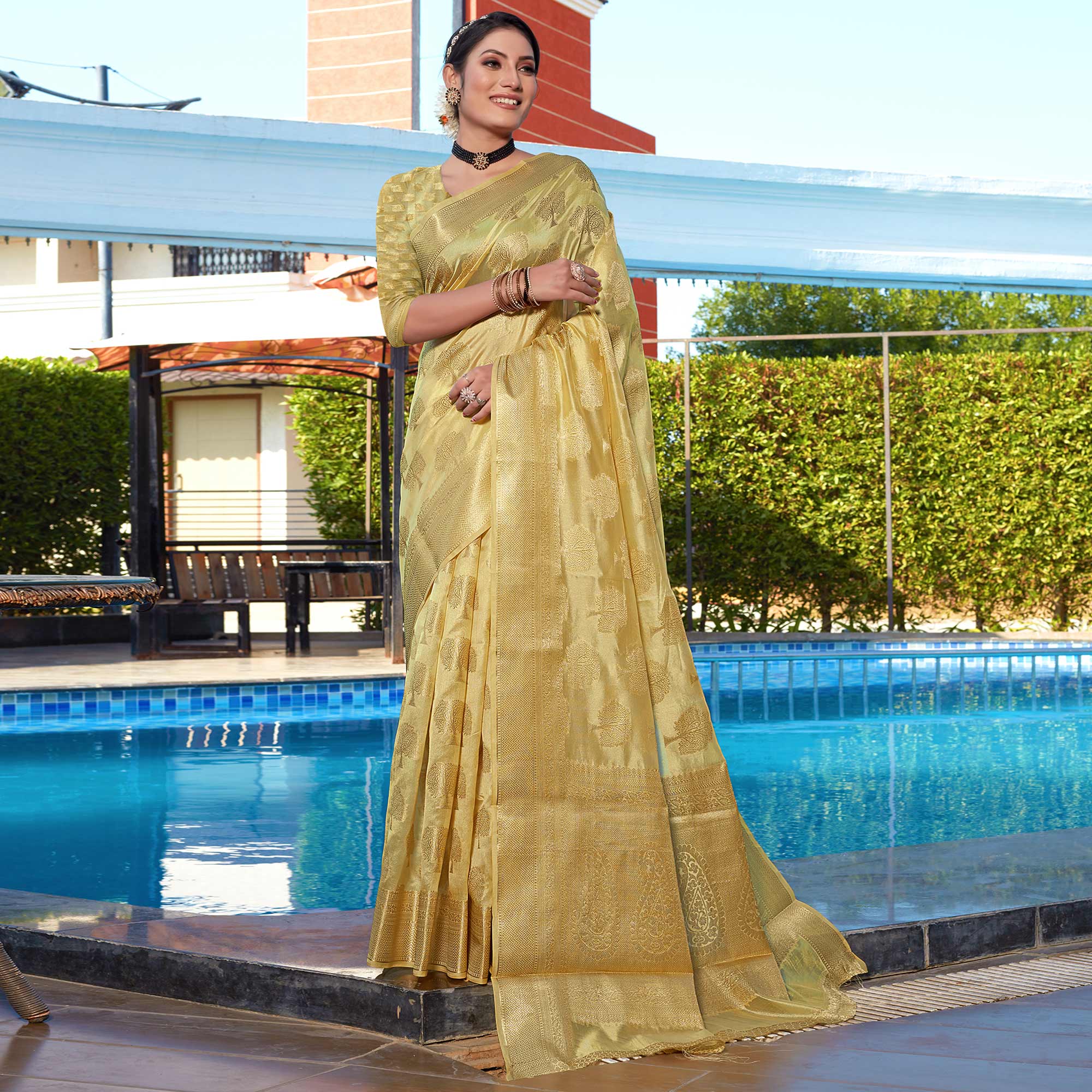 Golden Woven Organza Saree