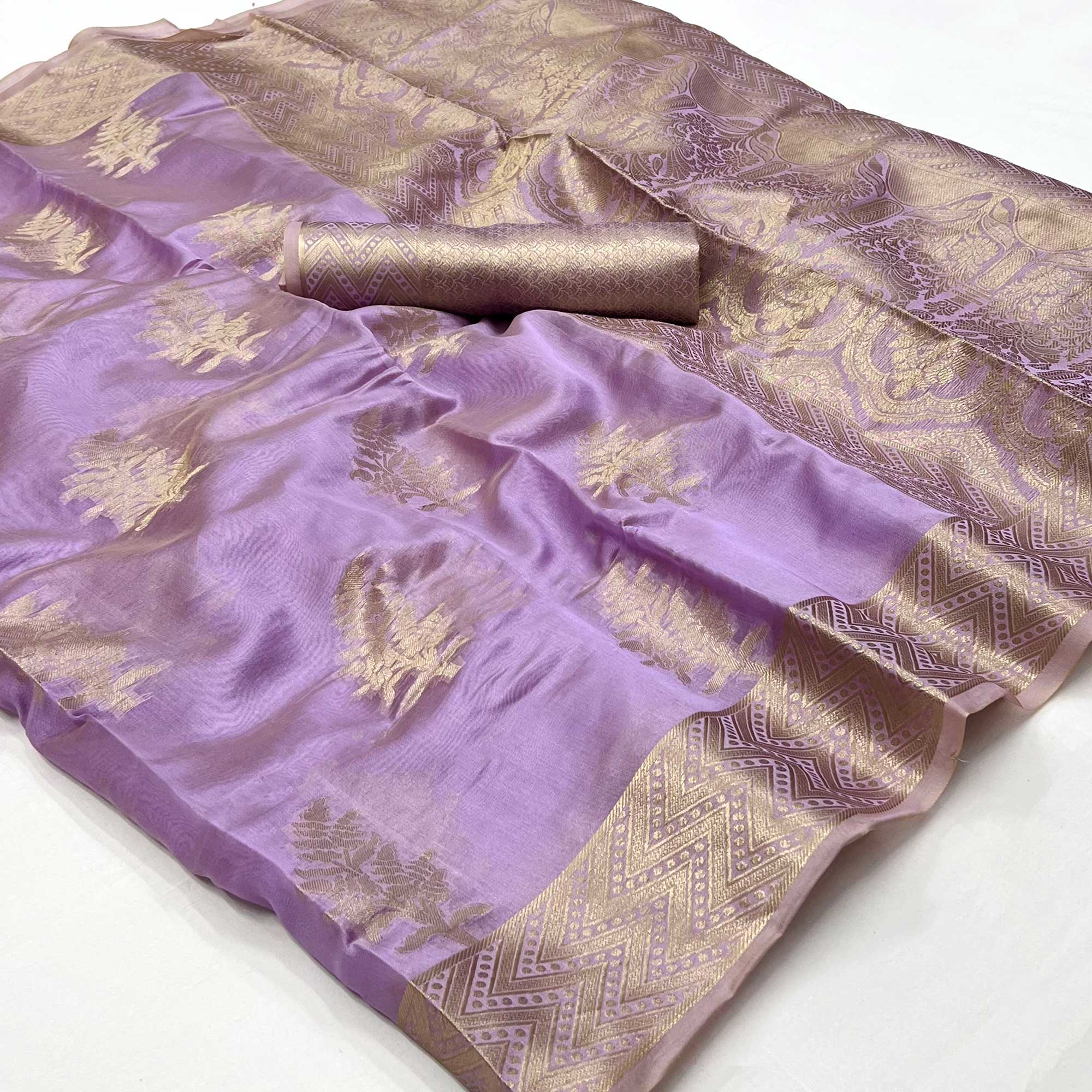 Light Purple Floral Woven Organza Saree