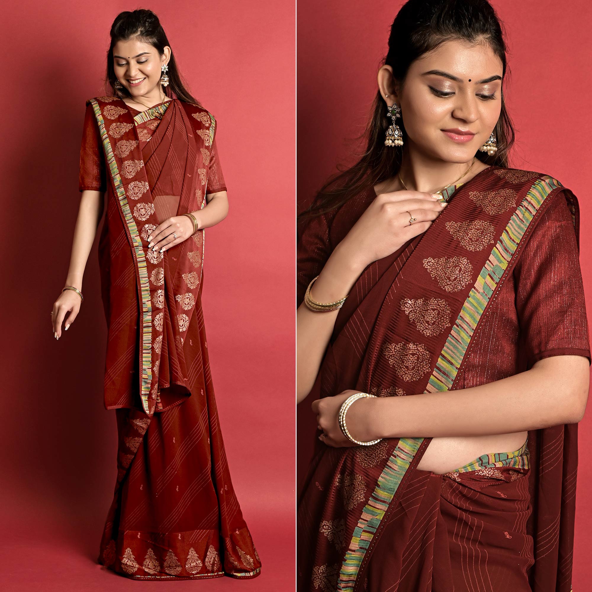 Maroon Printed Georgette Saree