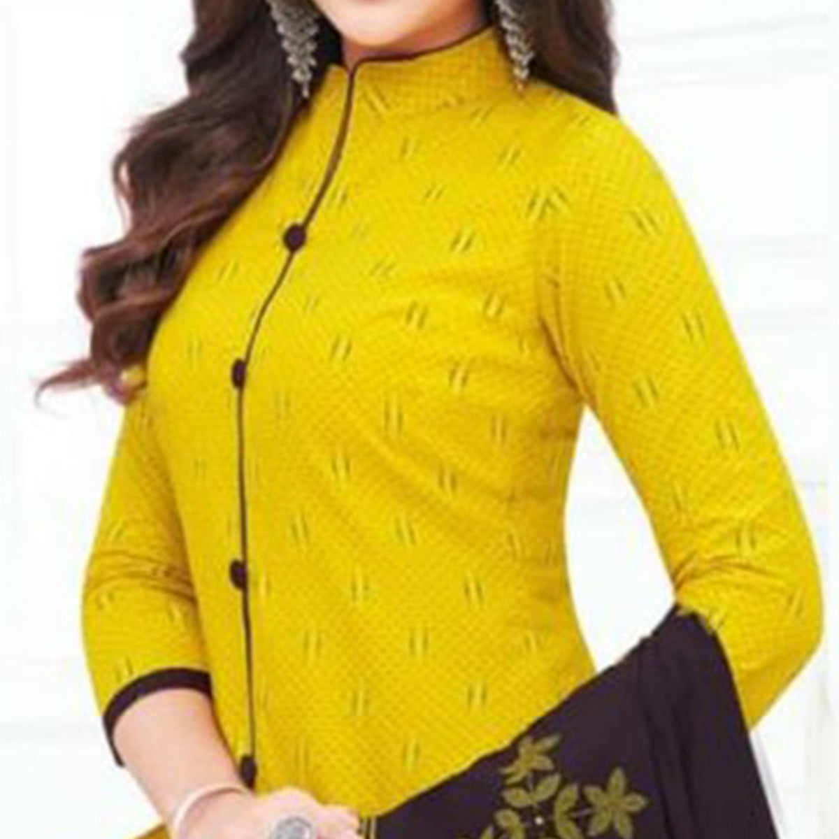 Yellow Printed Crepe Patiala Dress Material