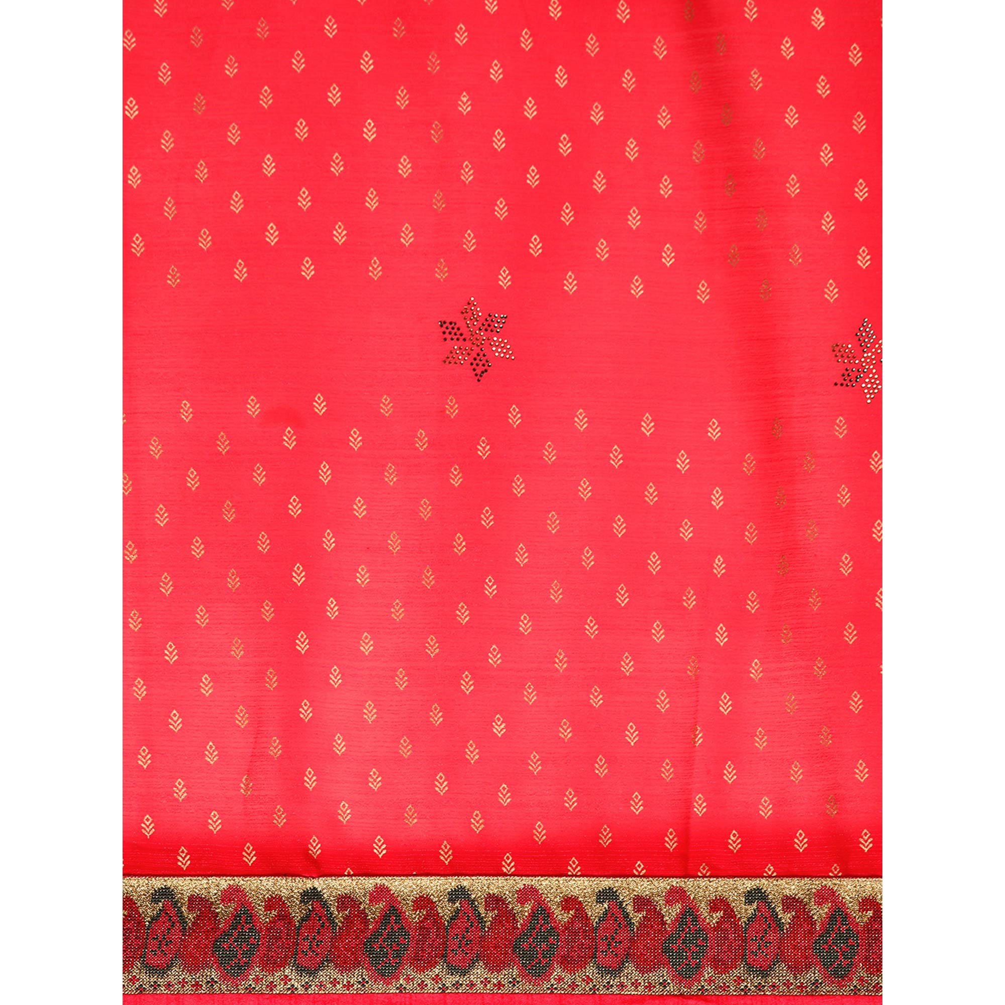 Red Foil Printed With Swarovski Zomato Silk Saree