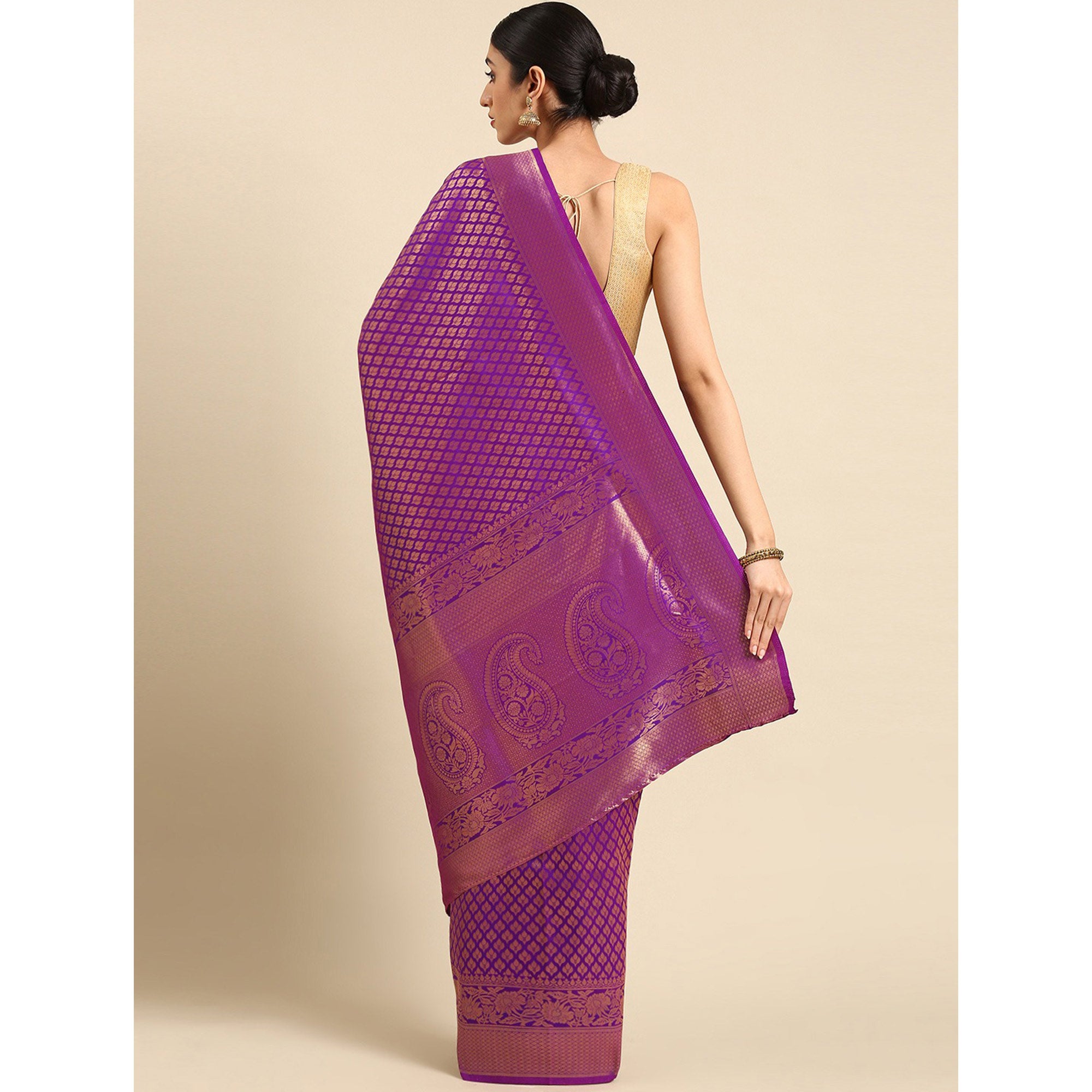 Violet Woven Kanjivaram Silk Saree