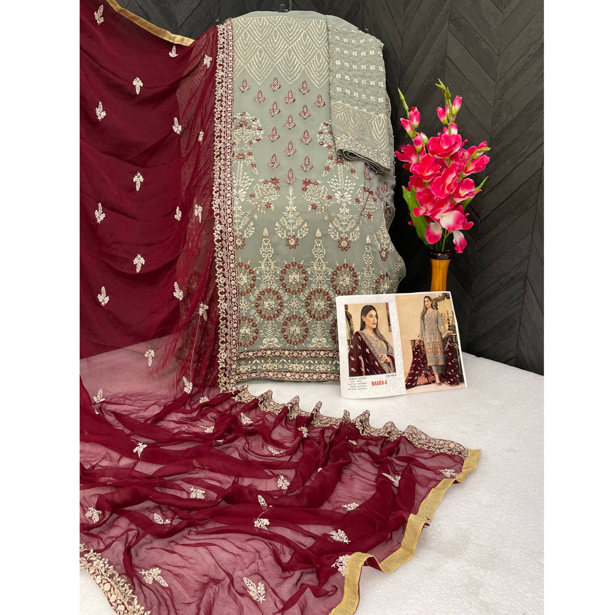 Grey Sequins Embroidered Georgette Pakistani Suit