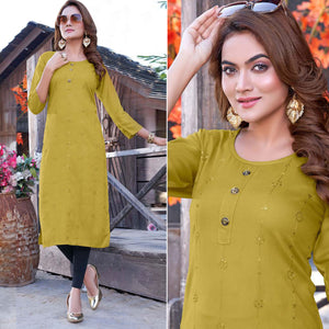 Green Sequins Embroidered Rayon Kurti