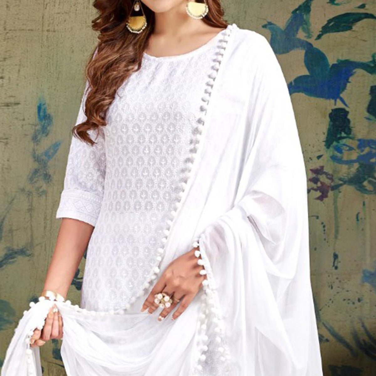 White Chikankari Work Rayon Salwar Suit